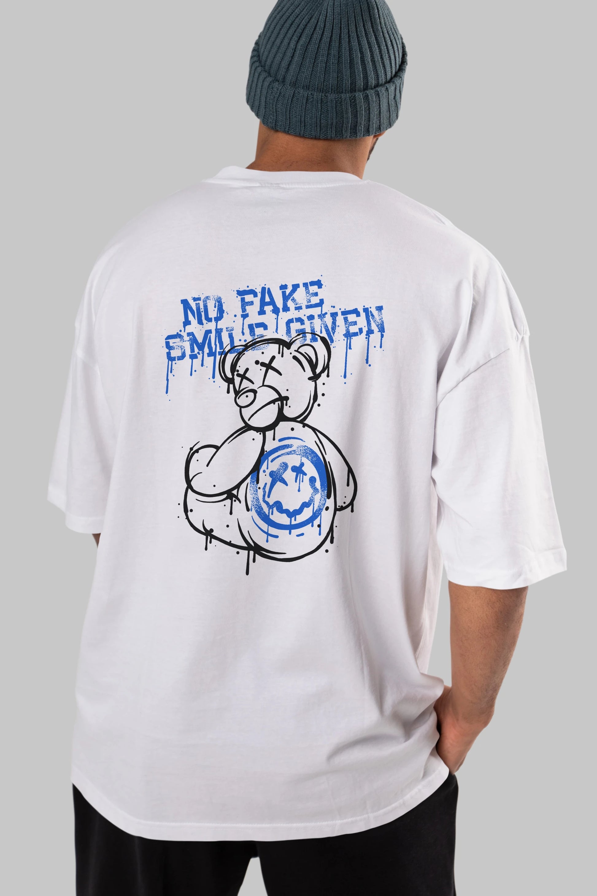 No Fake Smile Given Bear Arka Baskılı Oversize t-shirt Erkek Kadın Unisex