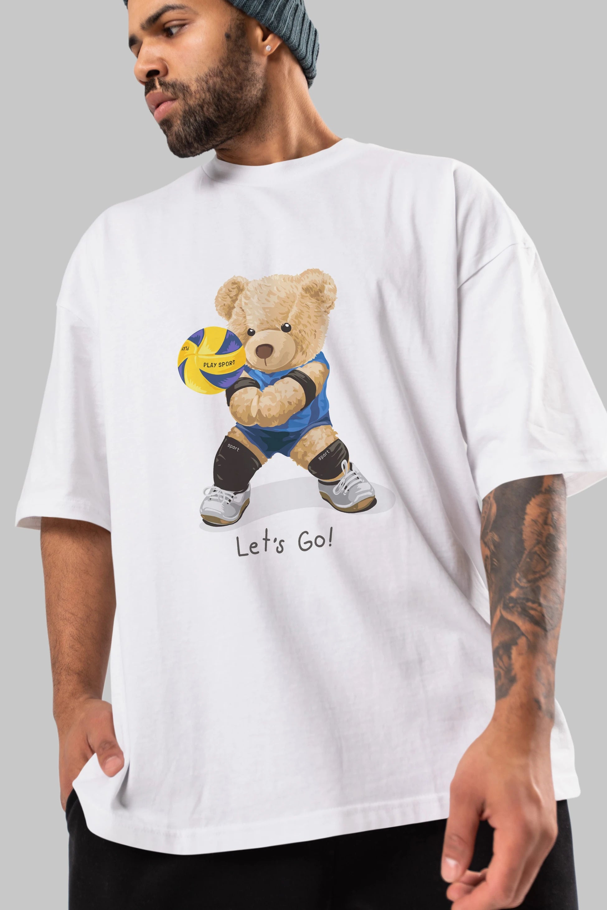 Teddy Bear Lets Go Ön Baskılı Oversize t-shirt Erkek Kadın Unisex %100 Pamuk