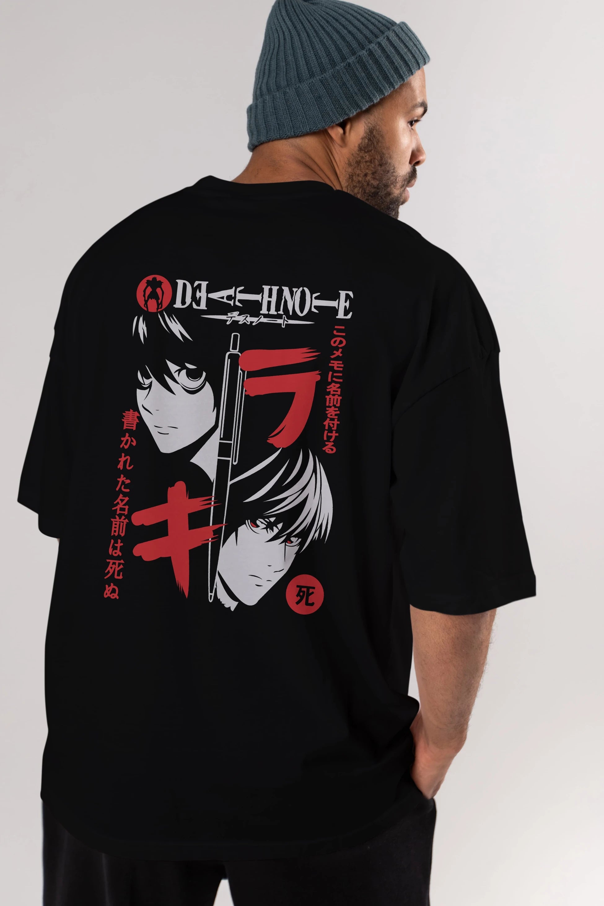DEATHNOTE L vs KIRA Anime Arka Baskılı Oversize t-shirt Erkek Kadın Unisex