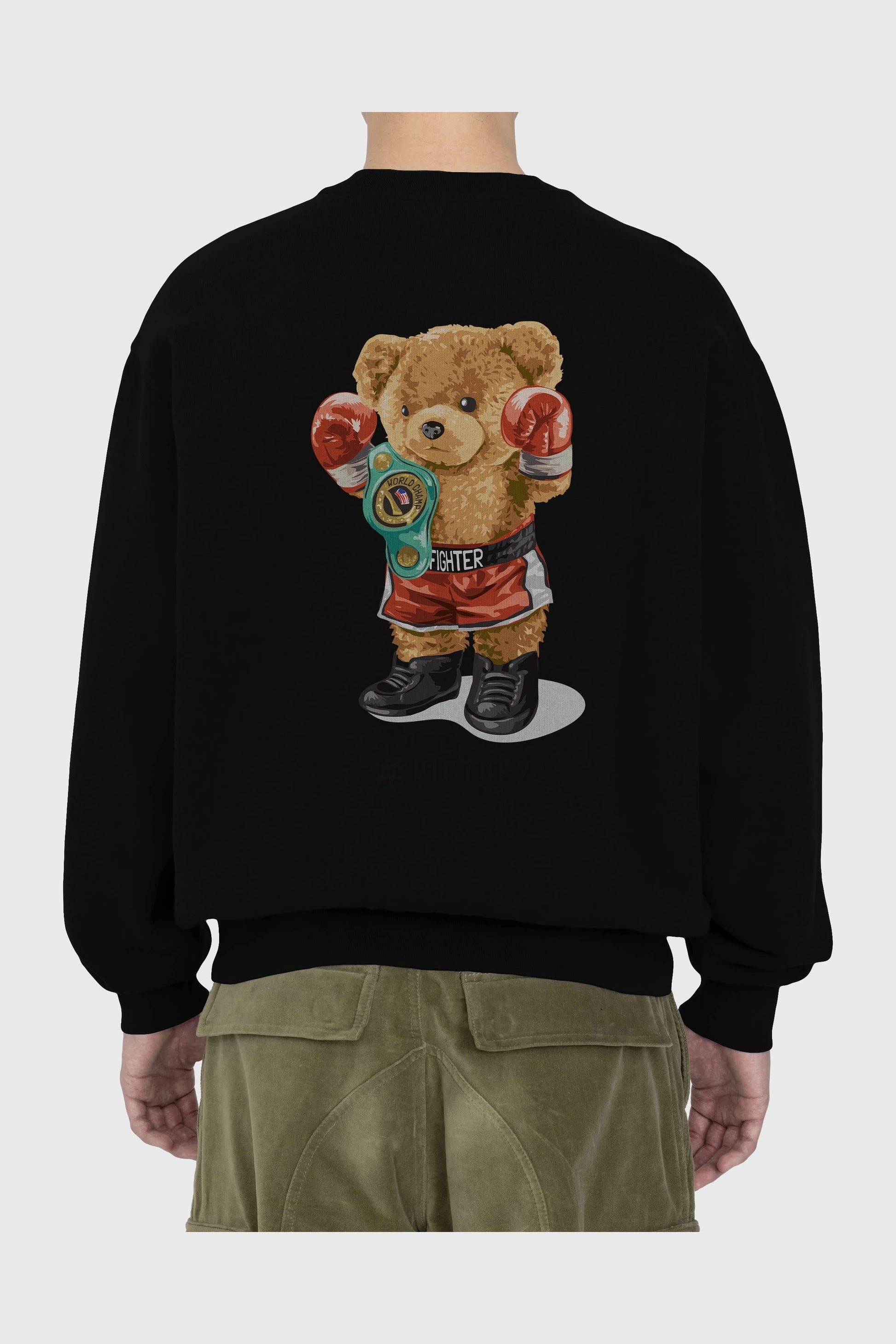 Teddy Bear Victory Arka Baskılı Oversize Sweatshirt Erkek Kadın Unisex