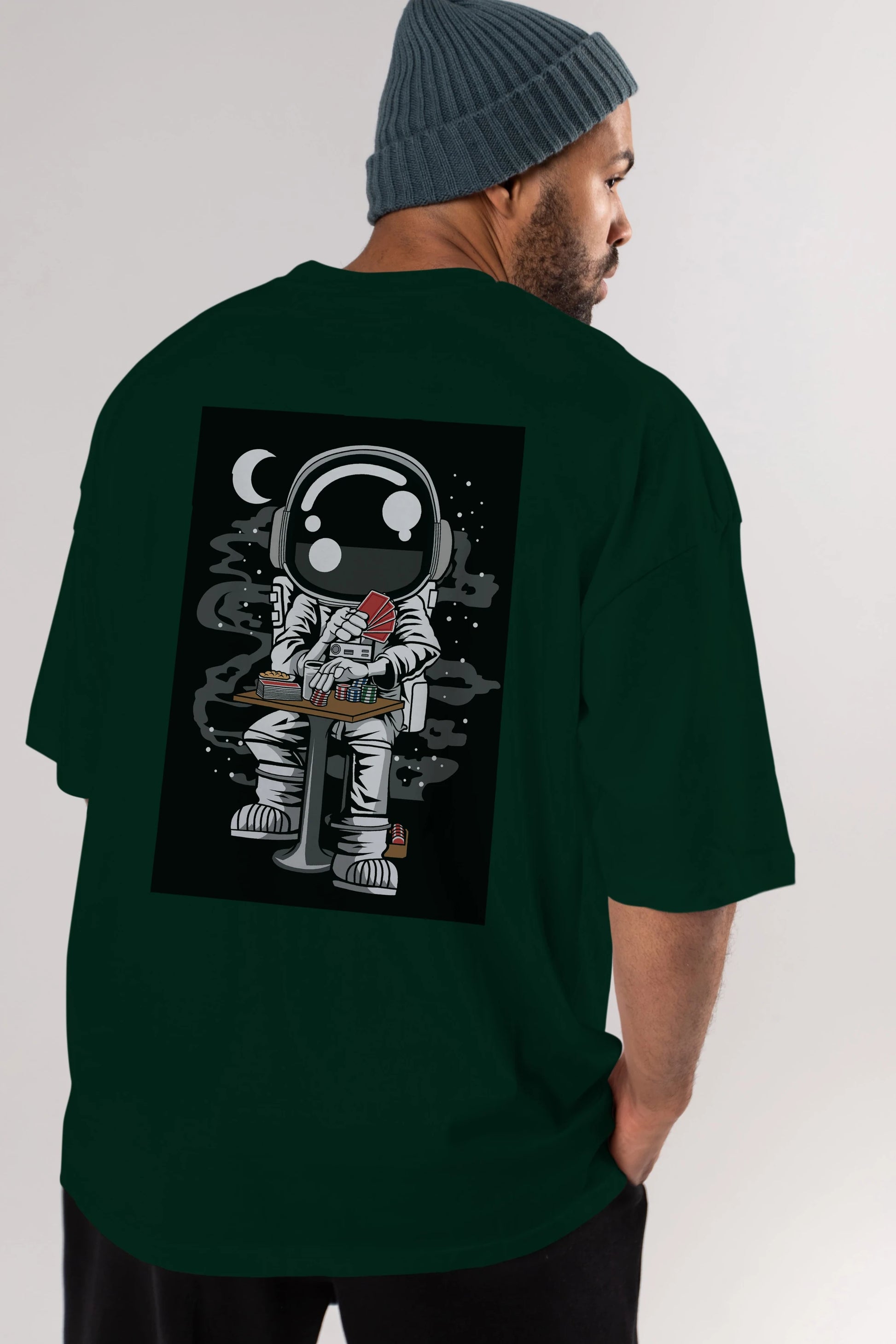Astronaut Gambler Arka Baskılı Oversize t-shirt Erkek Kadın Unisex