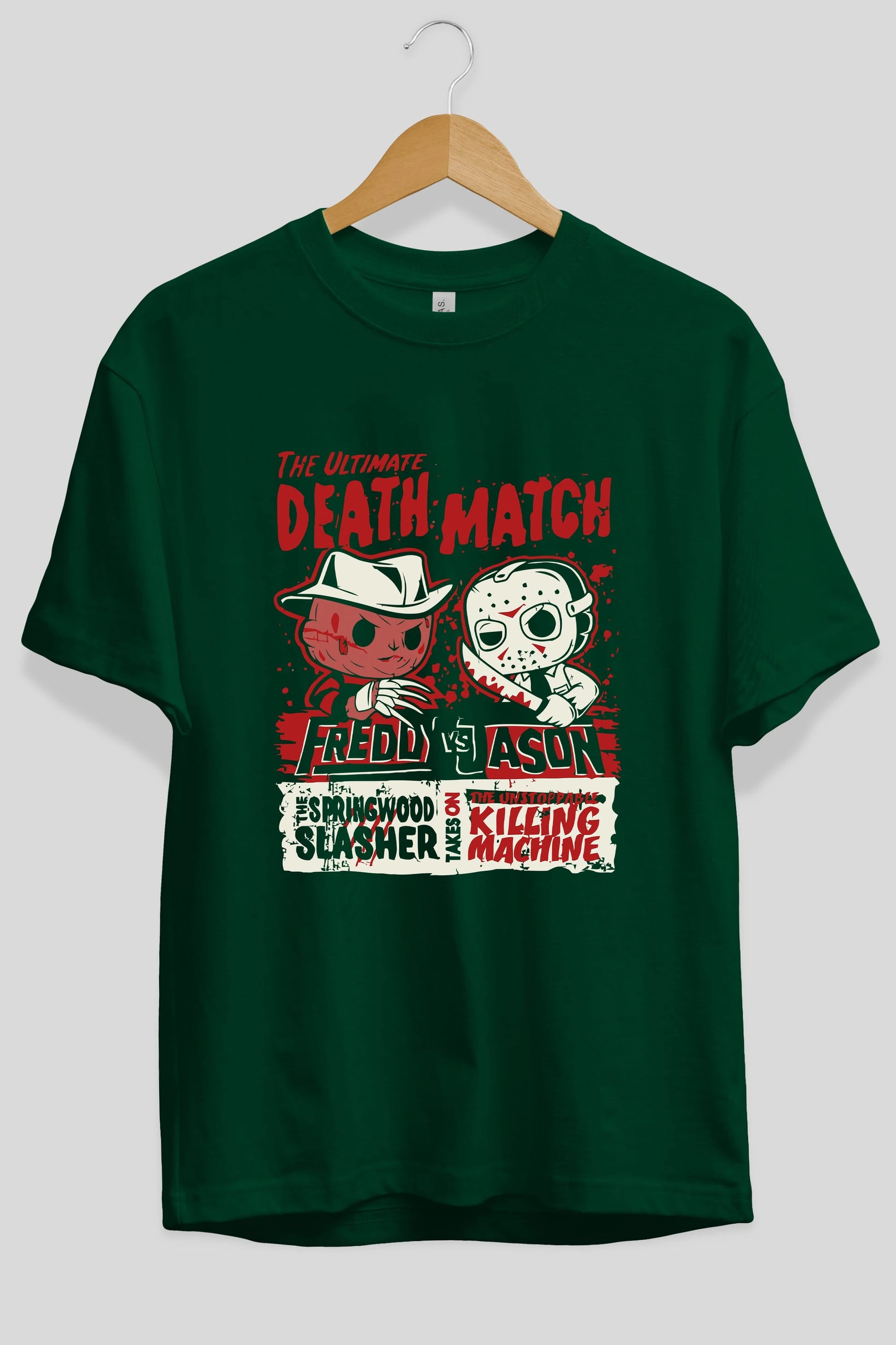 Freddy vs Jason Ön Baskılı Oversize t-shirt Erkek Kadın Unisex %100 Pamuk Bisiklet Yaka tişort