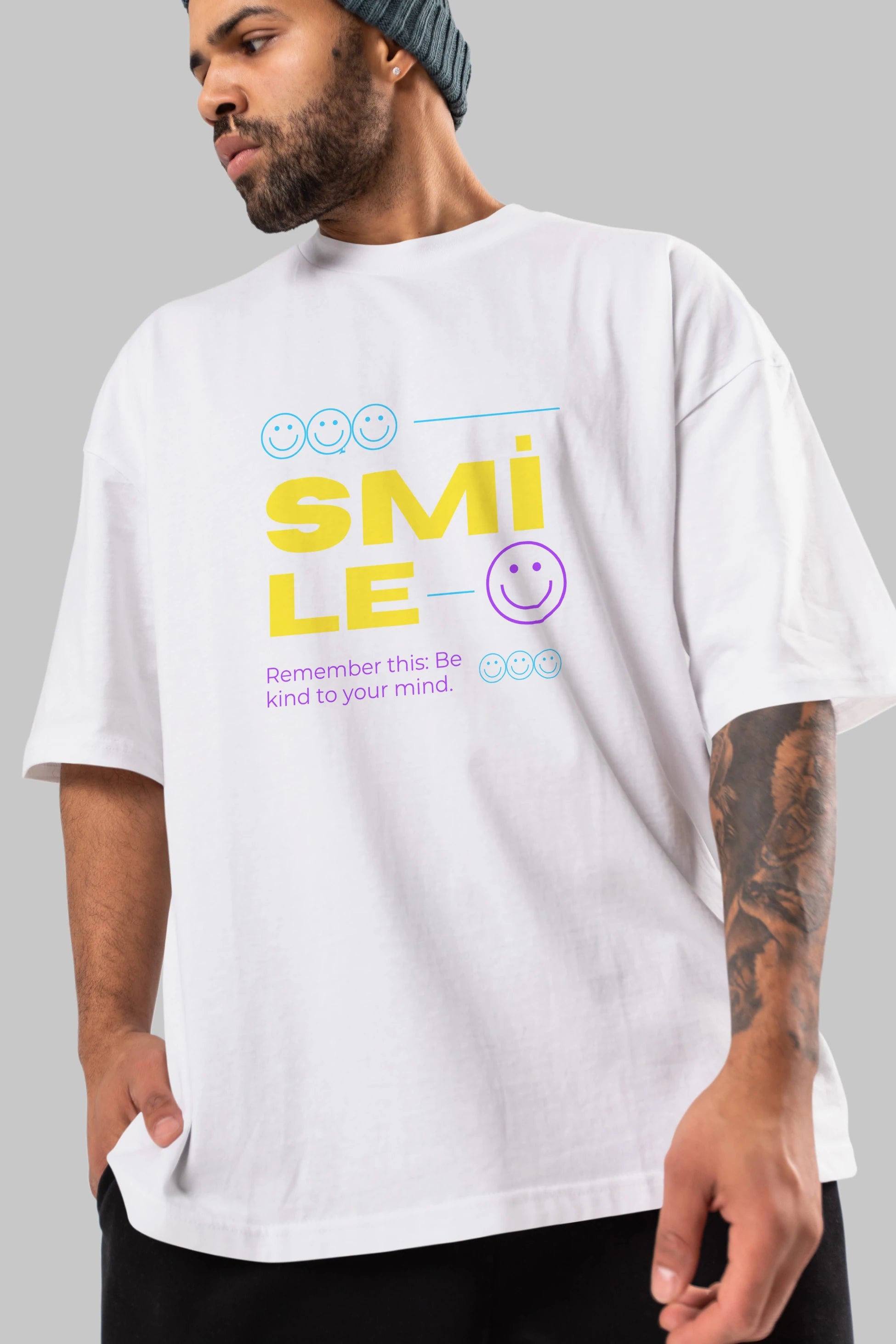 Smile Yazılı 2 Ön Baskılı Oversize t-shirt Erkek Kadın Unisex