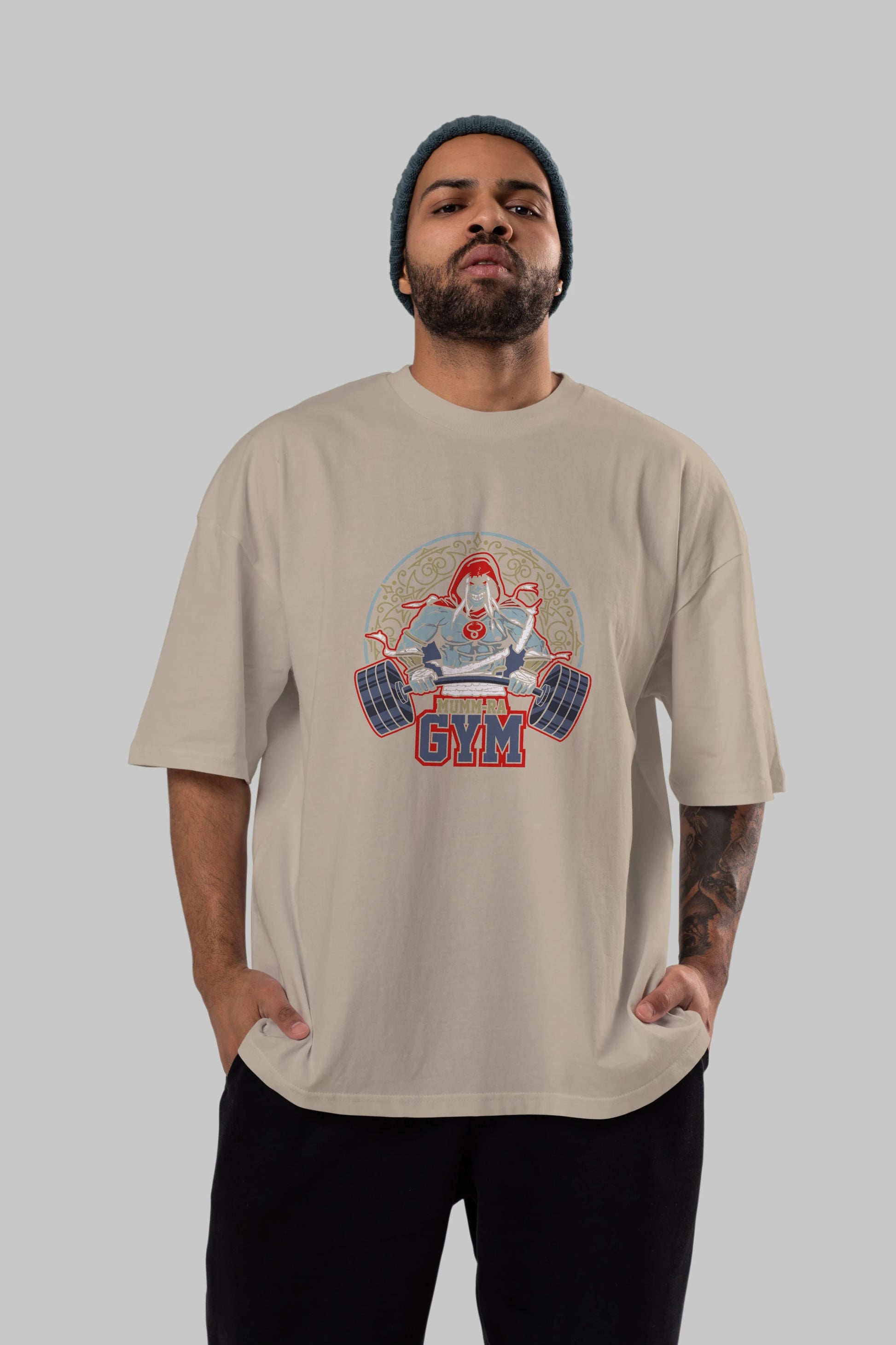 Mumm-ra GYM Ön Baskılı Oversize t-shirt Erkek Kadın Unisex %100 Pamuk Bisiklet Yaka tişort