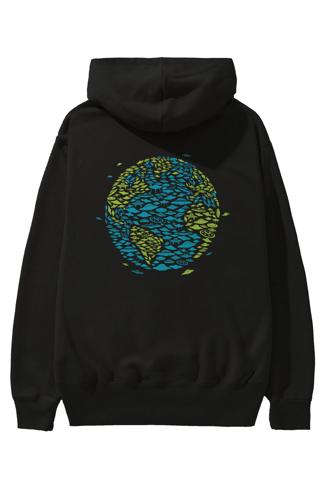 UFO Invasion Arka Baskılı Hoodie Oversize Kapüşonlu Sweatshirt Erkek Kadın Unisex