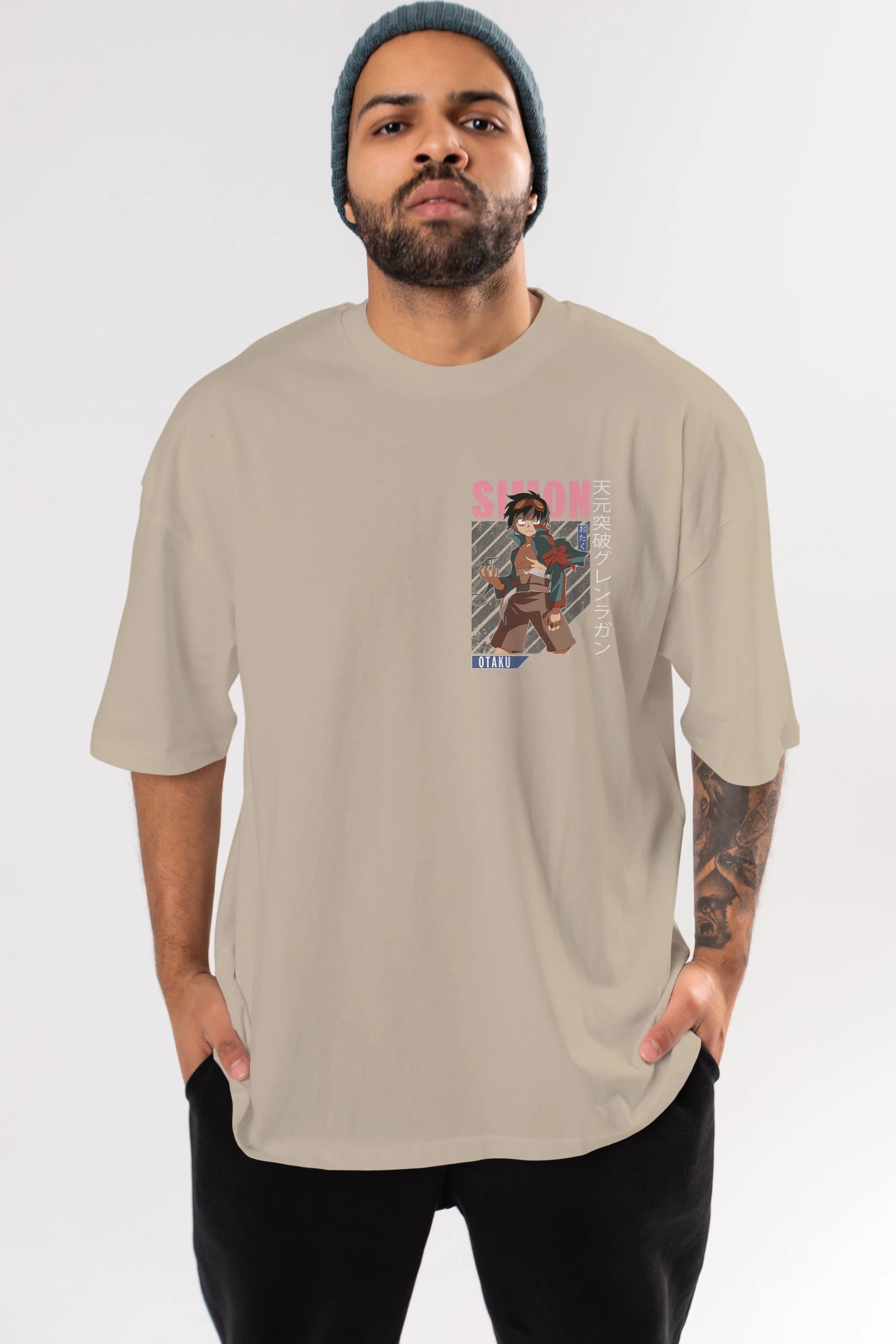 Simon 5 Ön Sol Baskılı Oversize t-shirt Erkek Kadın Unisex %100 Pamuk Bisiklet Yaka tişort