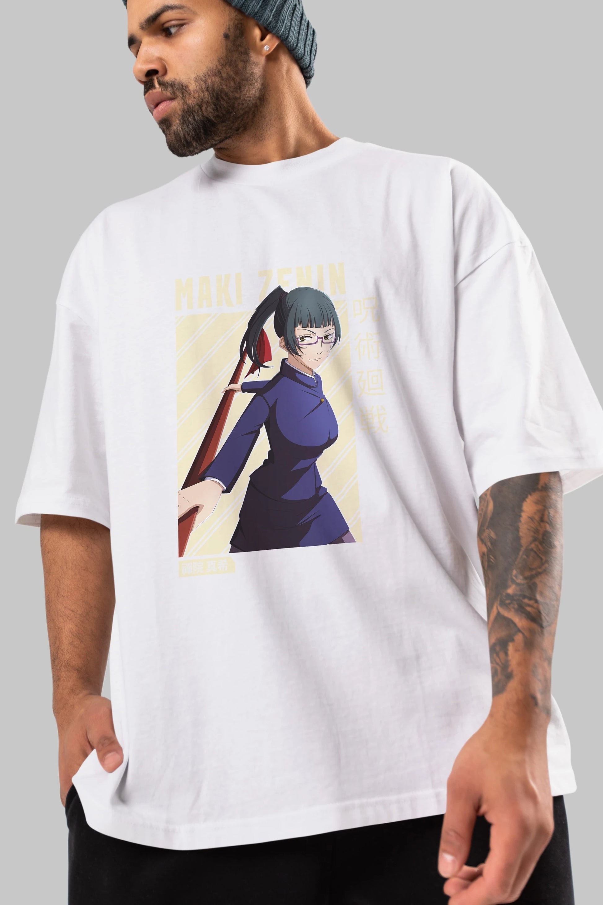 Maki Zenin CHAİNSAWMAN Anime Ön Baskılı Oversize t-shirt %100 pamuk Erkek Kadın Unisex