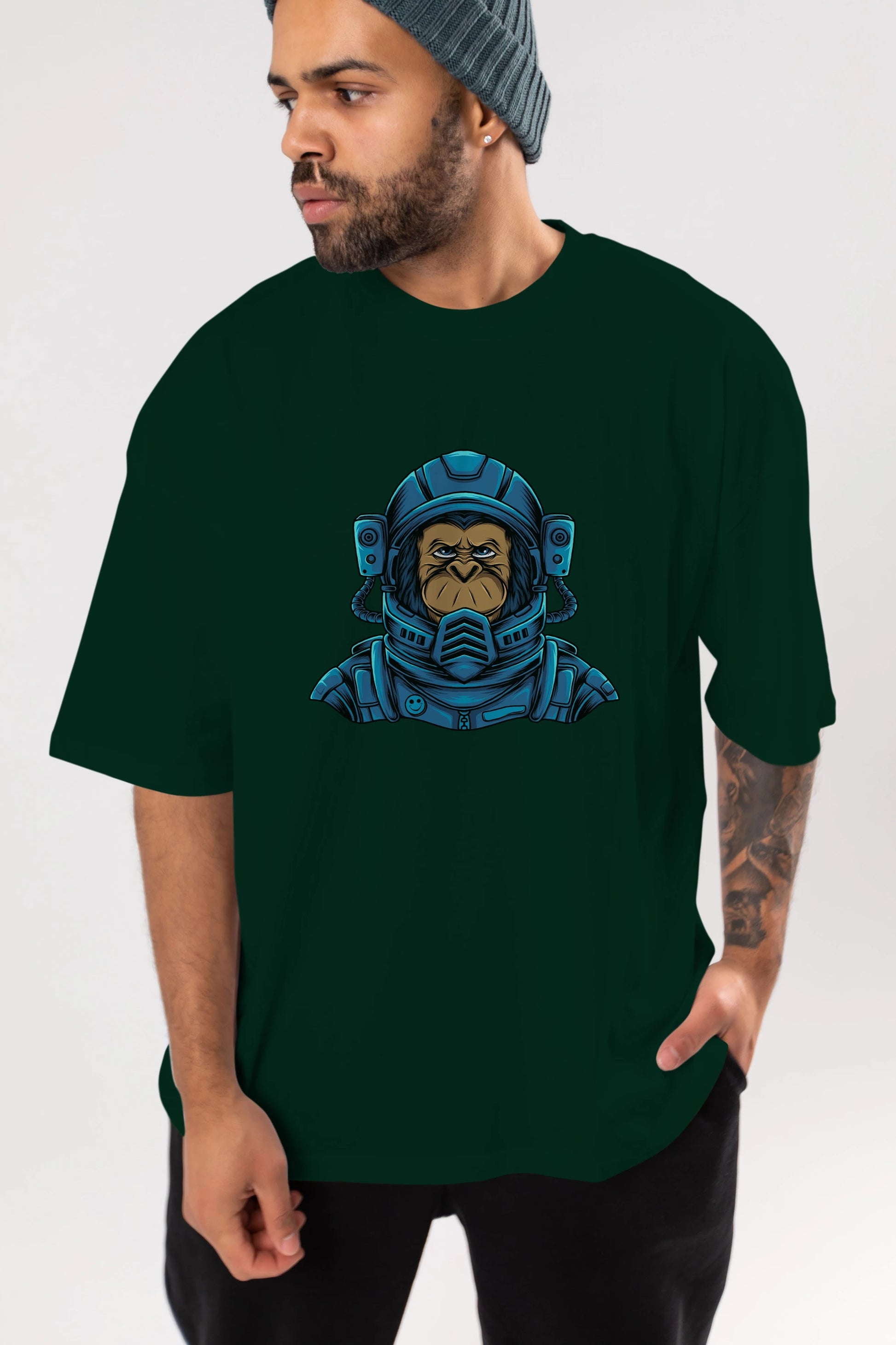 Astromonkey Ön Baskılı Oversize t-shirt Erkek Kadın Unisex