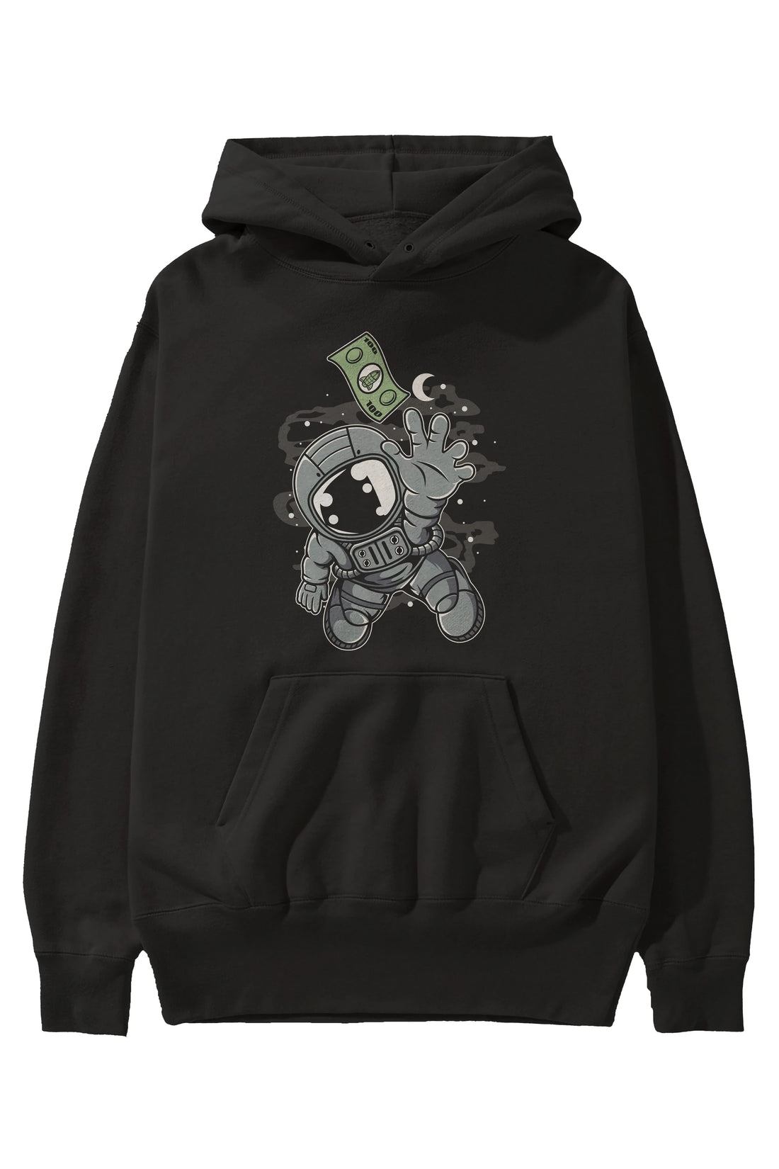 Astronaut Dollar Ön Baskılı Hoodie Oversize Kapüşonlu Sweatshirt Erkek Kadın Unisex
