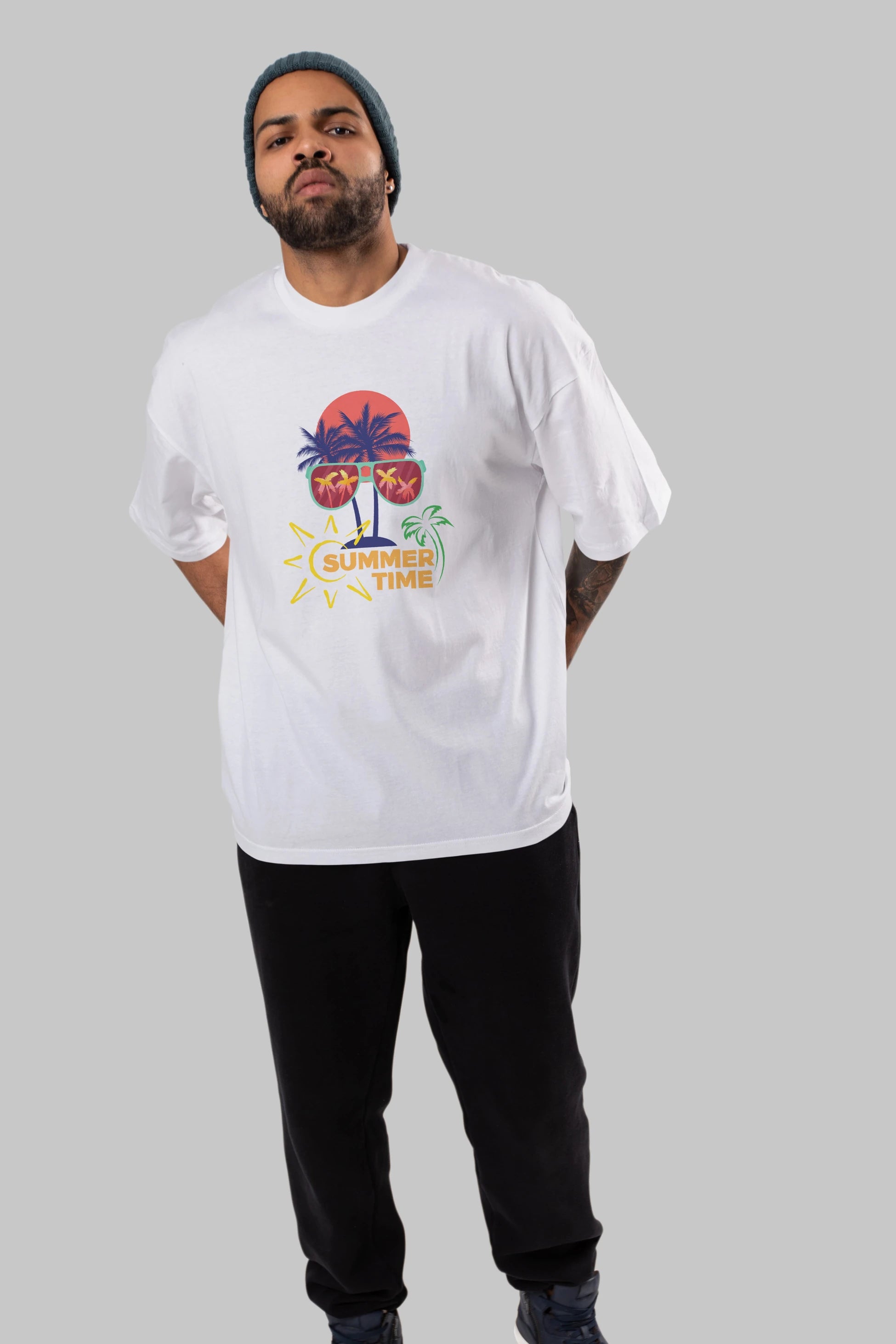 Summer Time Yazılı Ön Baskılı Oversize t-shirt Erkek Kadın Unisex