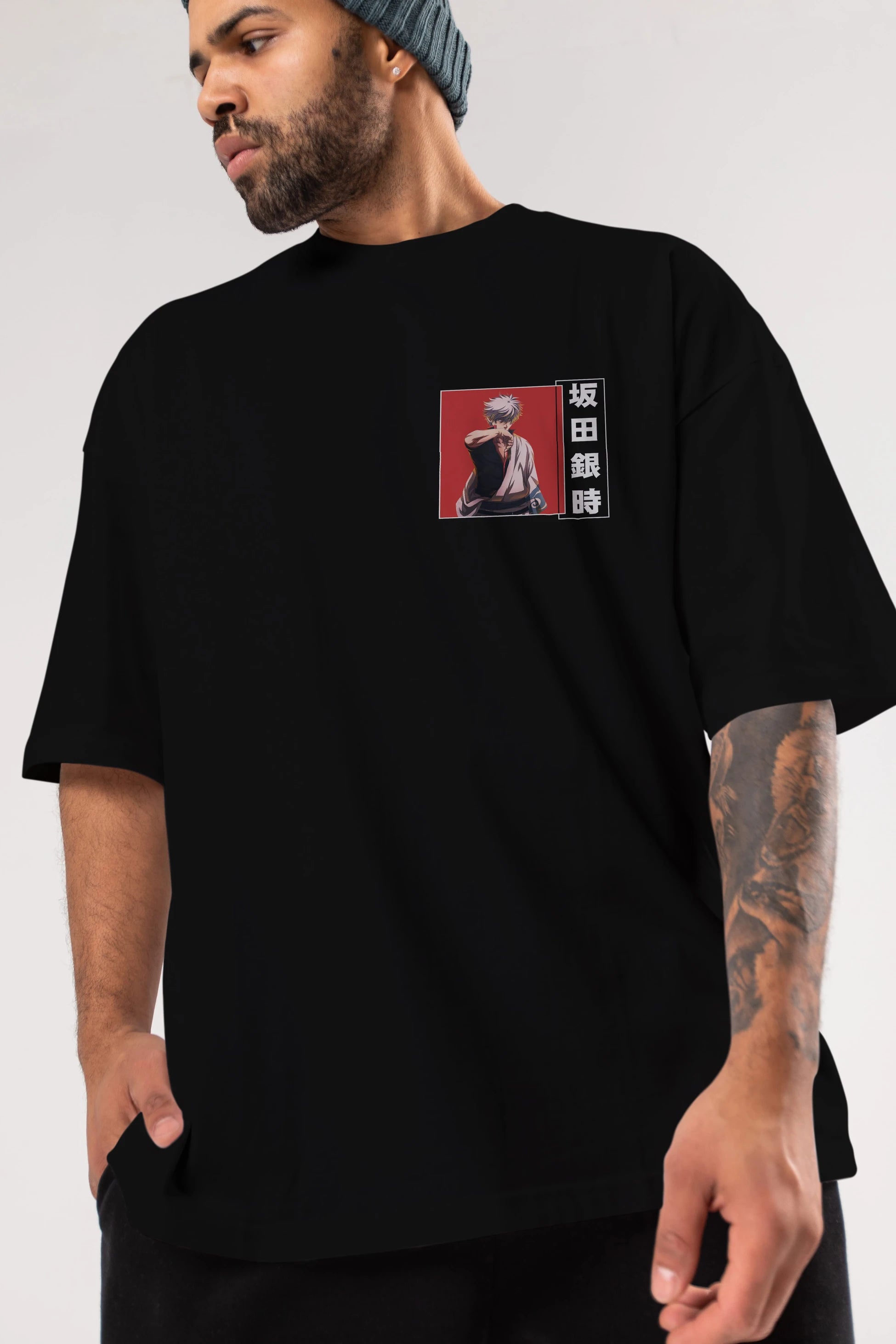 Gintoki Sakata GINTAMA 1 Ön Sol Baskılı Oversize t-shirt Erkek Kadın Unisex %100 Pamuk Bisiklet Yaka tişort