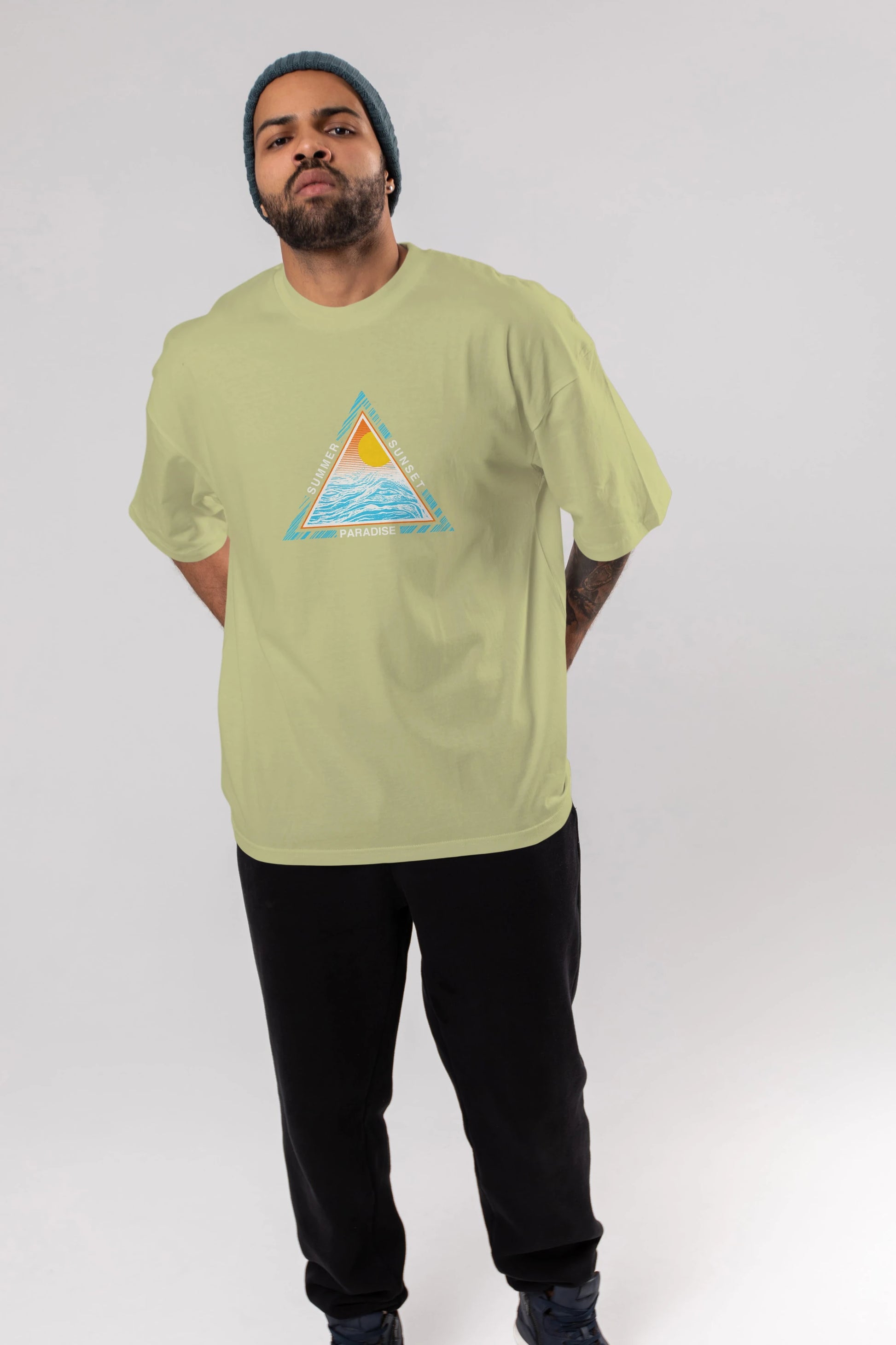 Summer Sunset Paradise Ön Baskılı Oversize t-shirt Erkek Kadın Unisex
