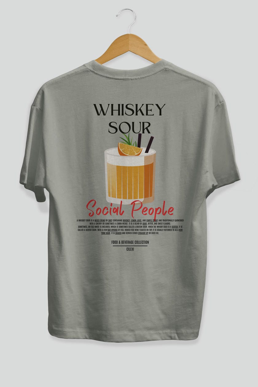 Whıskey Sour Kokteyl Serisi Baskılı Oversize t-shirt Erkek Kadın Unisex %100 Pamuk Bisiklet Yaka tişort
