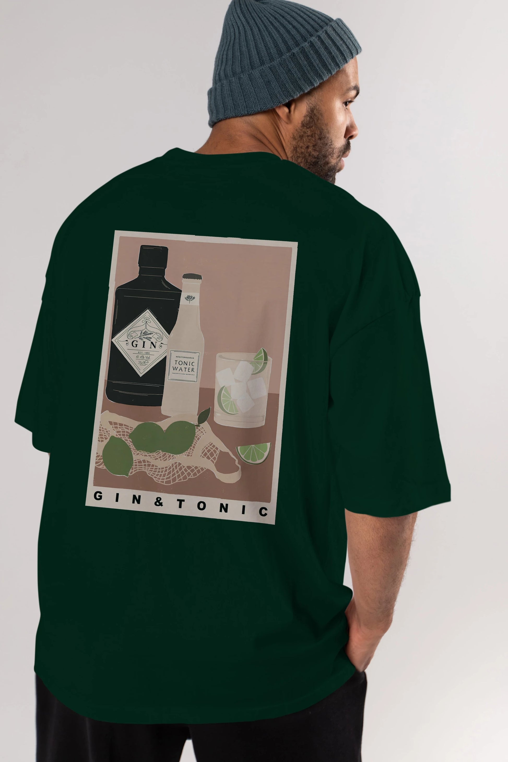 Gin Tonic Arka Baskılı Oversize t-shirt Erkek Kadın Unisex %100 Pamuk Bisiklet Yaka tişort