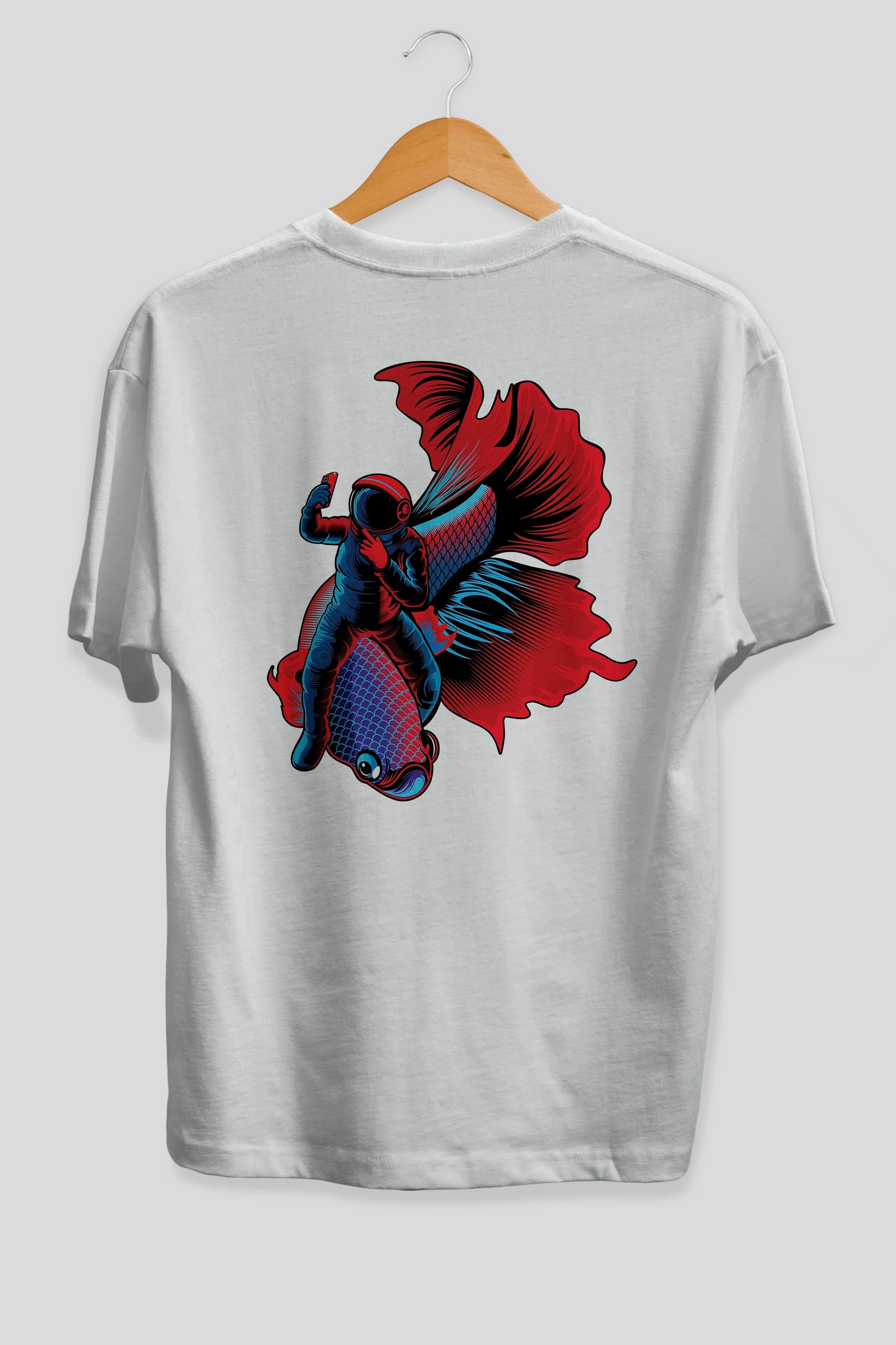 Astrofish selfie Arka Baskılı Oversize t-shirt Erkek Kadın Unisex
