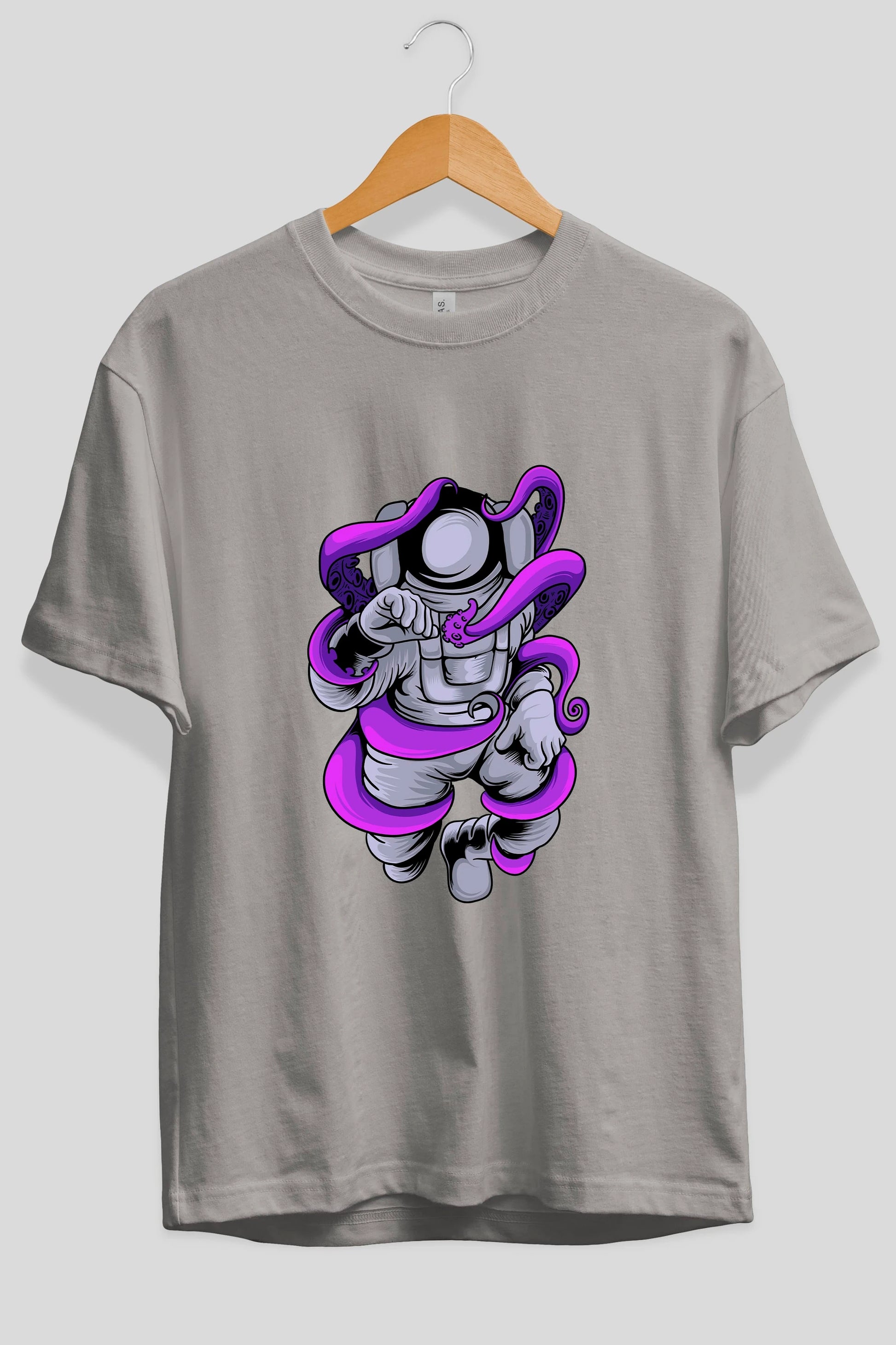 Astronaut fighting octopus Ön Baskılı Oversize t-shirt Erkek Kadın Unisex