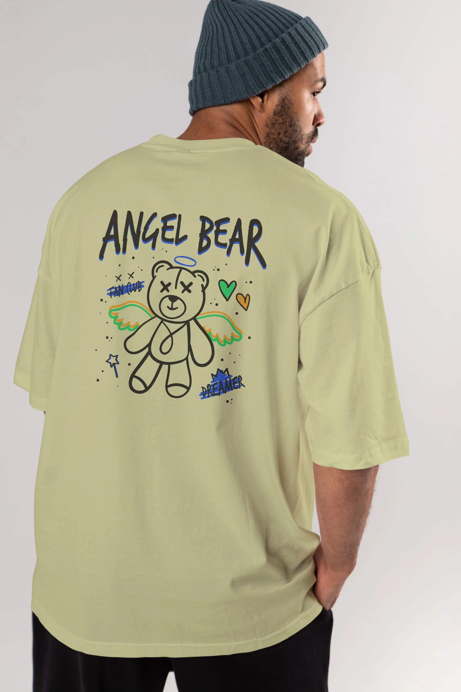 Angel Bear Arka Baskılı Oversize t-shirt Erkek Kadın Unisex