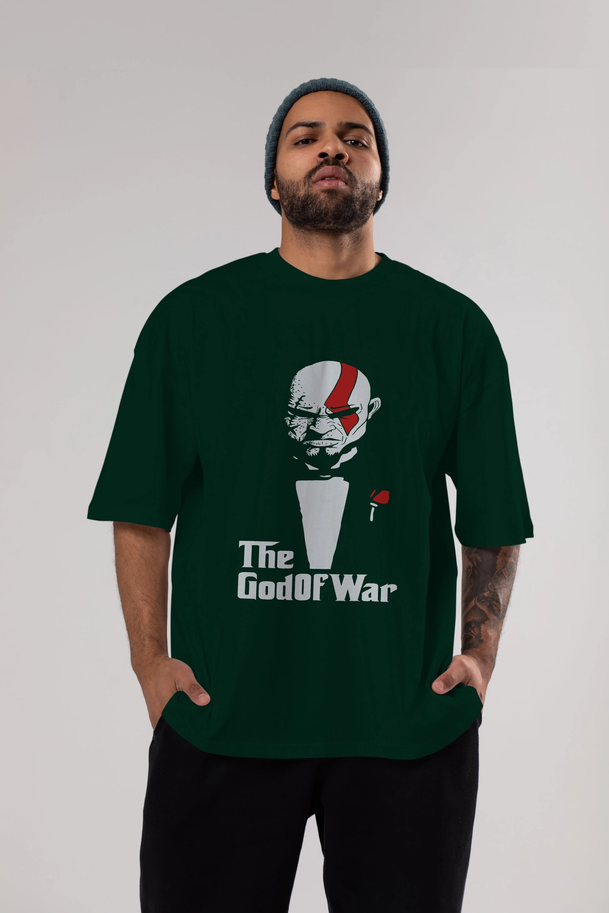 The God of War Ön Baskılı Oversize t-shirt Erkek Kadın Unisex %100 Pamuk Bisiklet Yaka tişort