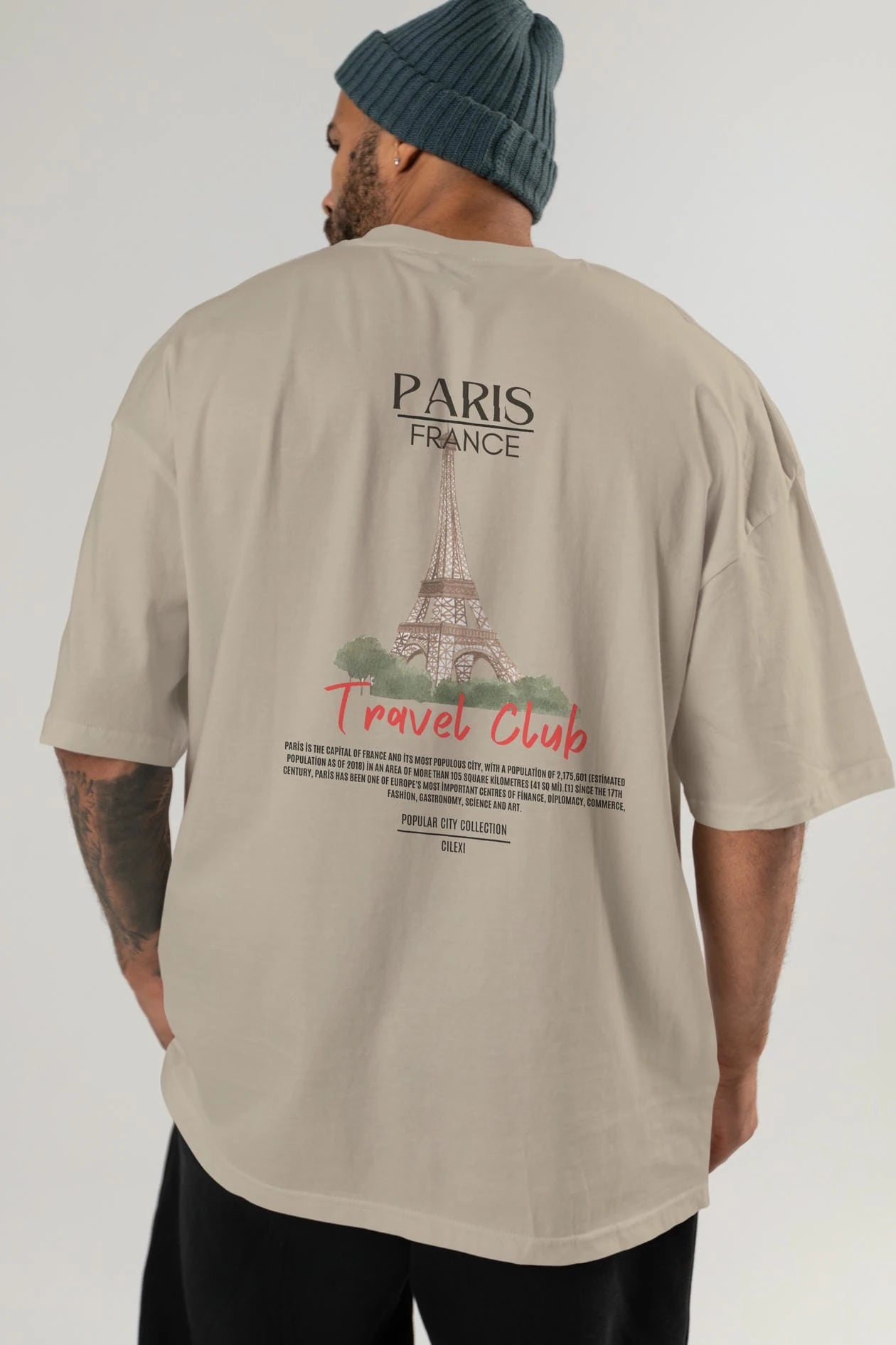 Paris France Arka Baskılı Oversize t-shirt Erkek Kadın Pamuk Bisiklet Yaka tişort