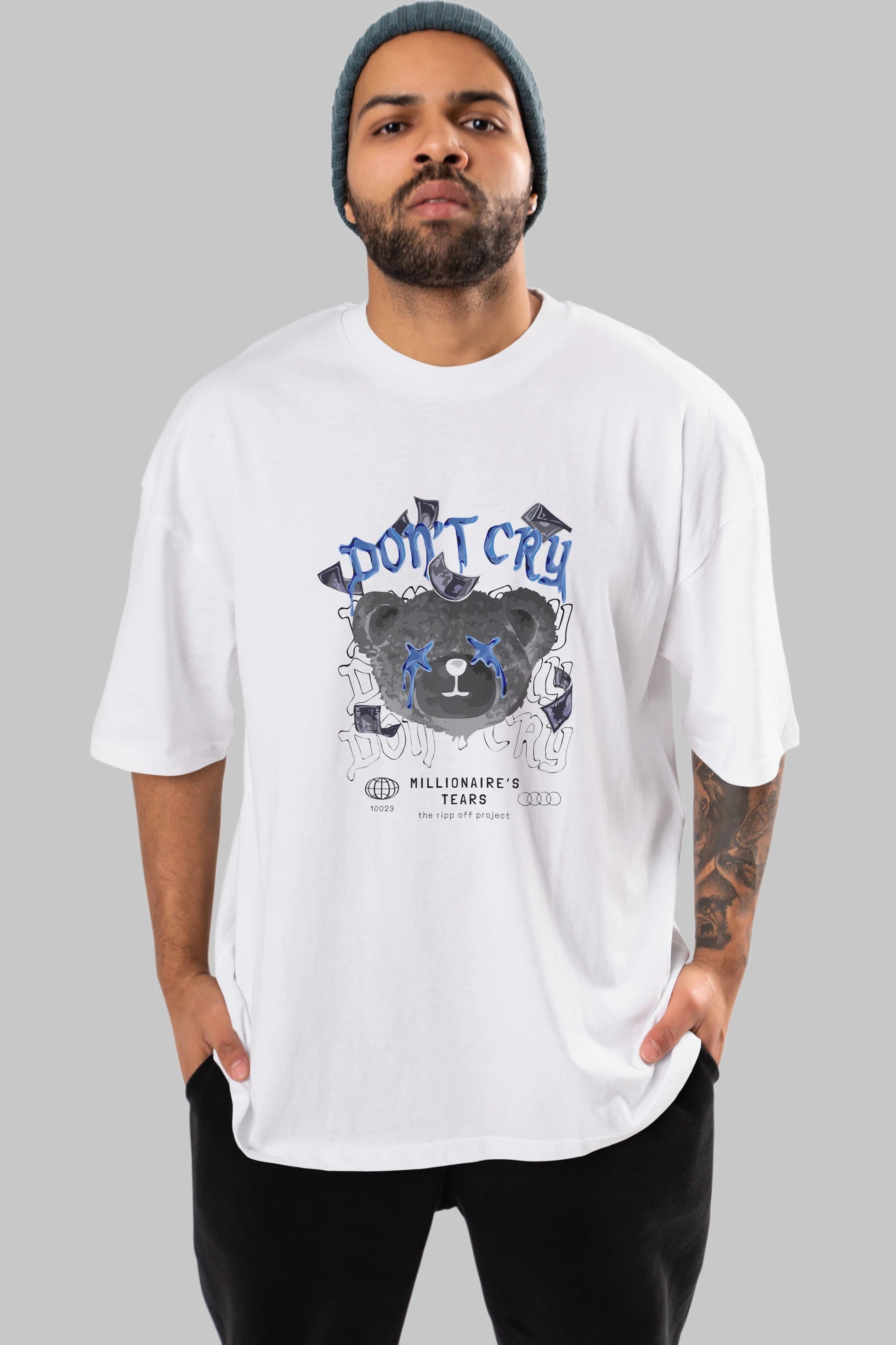 Dont Cry Bear Ön Baskılı Oversize t-shirt Erkek Kadın Unisex