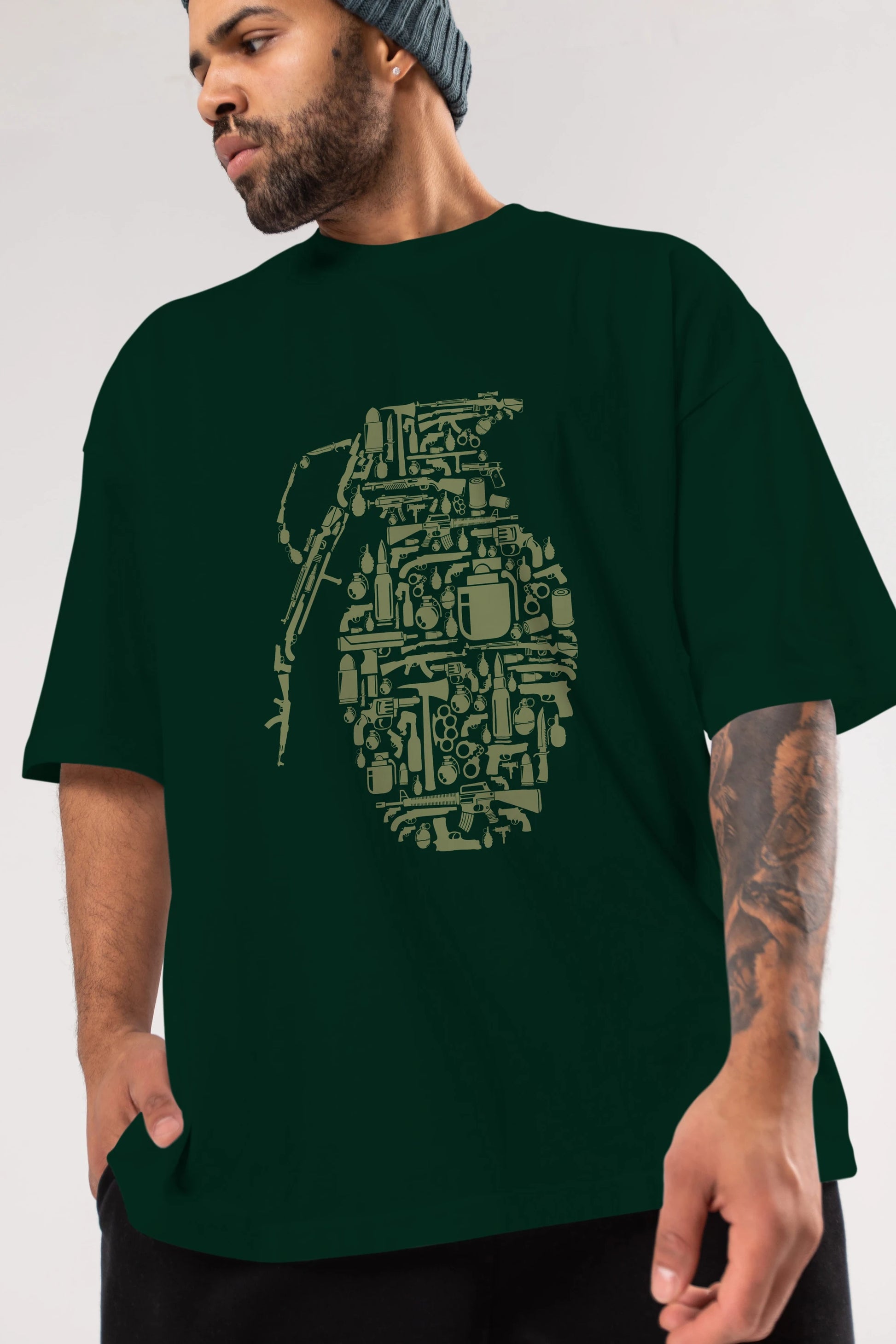 Grenade Ön Baskılı Oversize t-shirt %100 pamuk Erkek Kadın Unisex