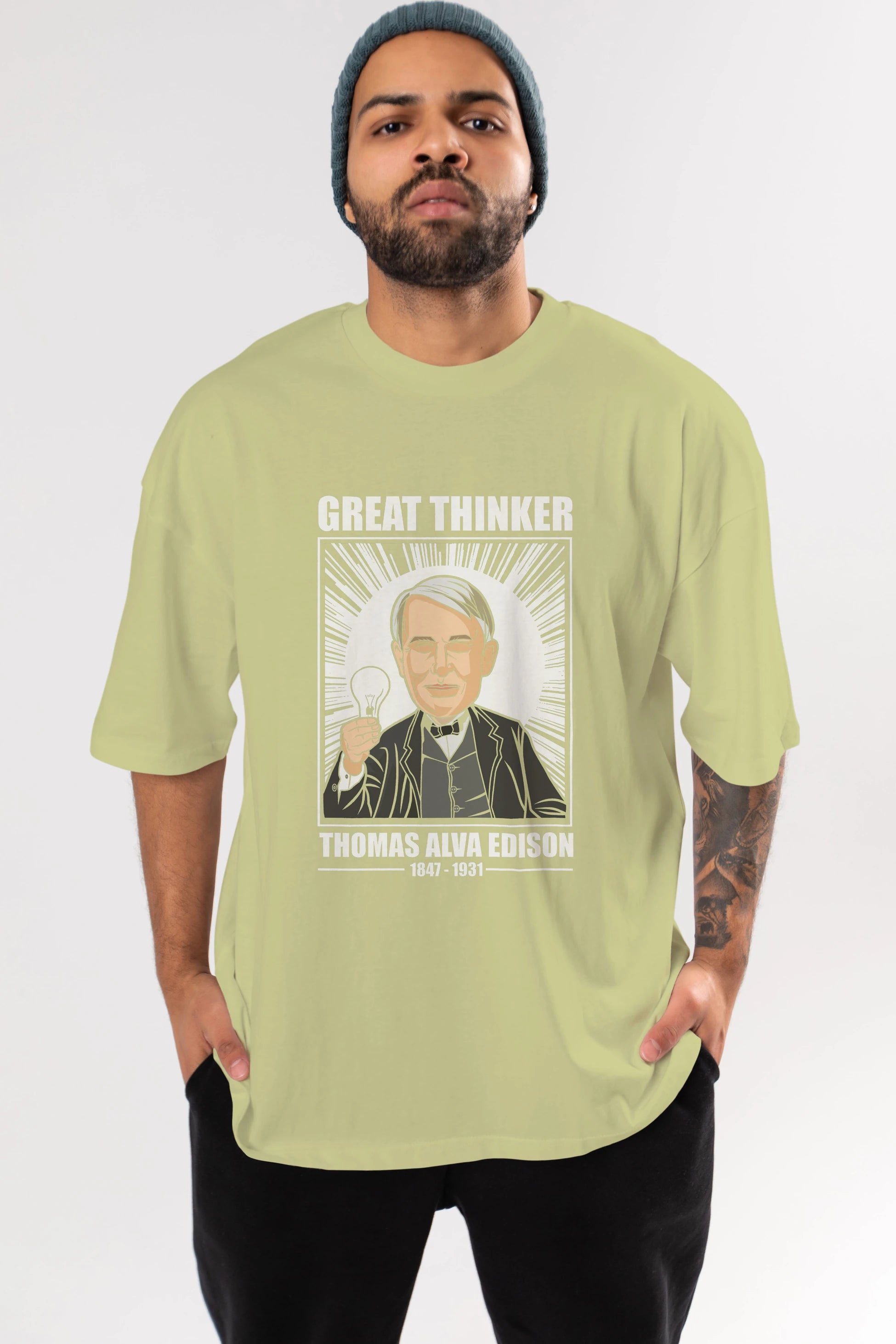 Thomas Alfa Edison Ön Baskılı Oversize t-shirt Erkek Kadın Unisex %100 Pamuk tişort