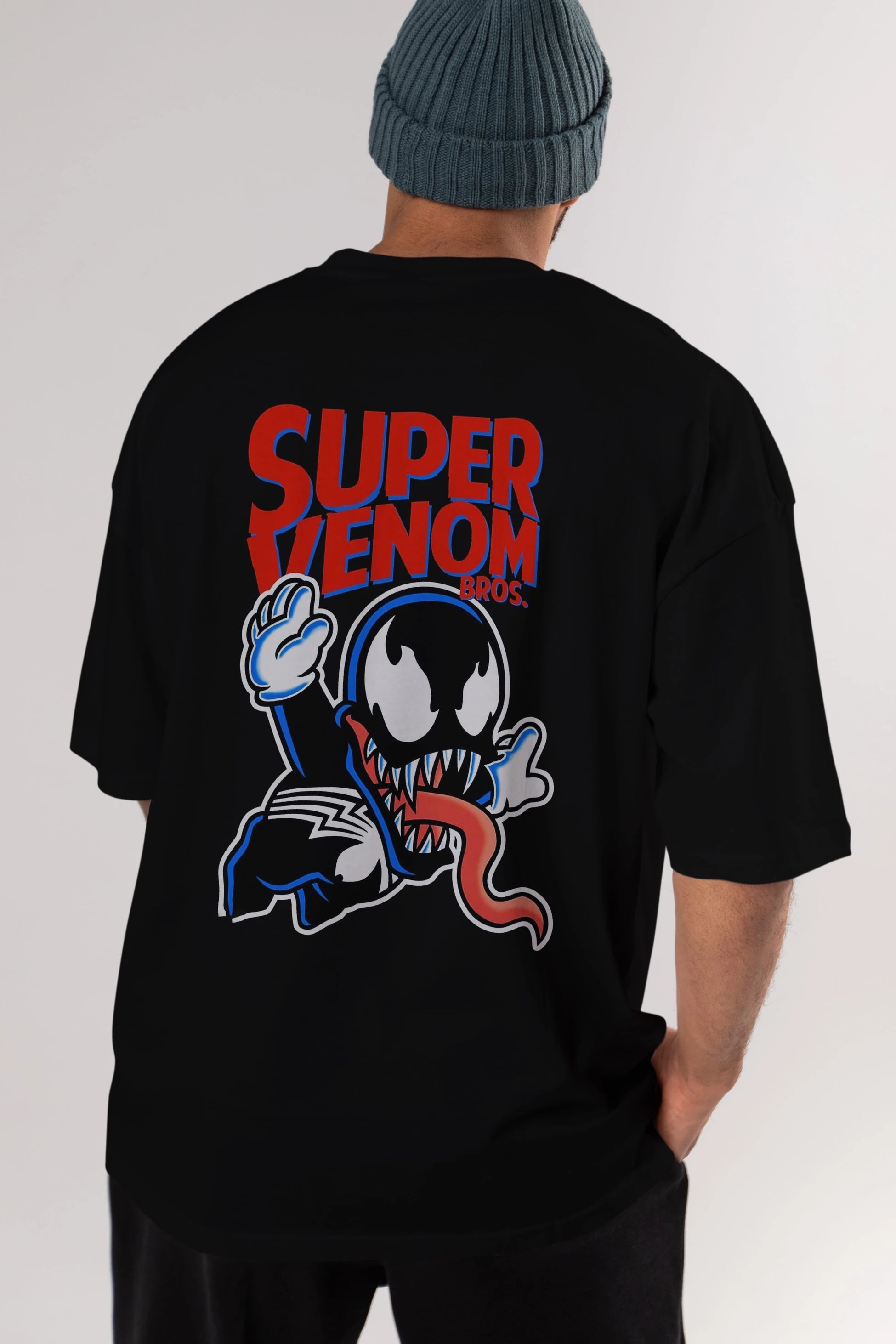 Super Venom Arka Baskılı Oversize t-shirt Erkek Kadın Unisex %100 Pamuk Bisiklet Yaka tişort