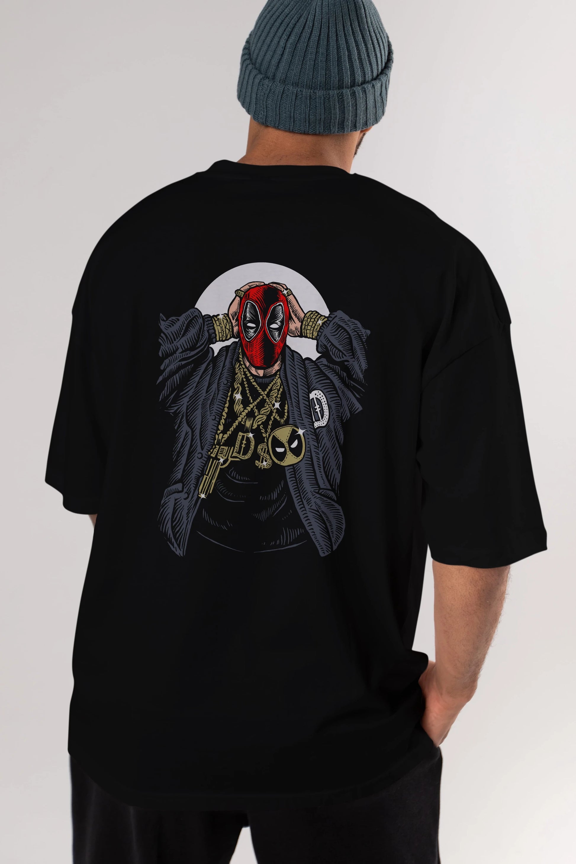 Deadpool Gangsta Arka Baskılı Oversize t-shirt Erkek Kadın Unisex %100 Pamuk