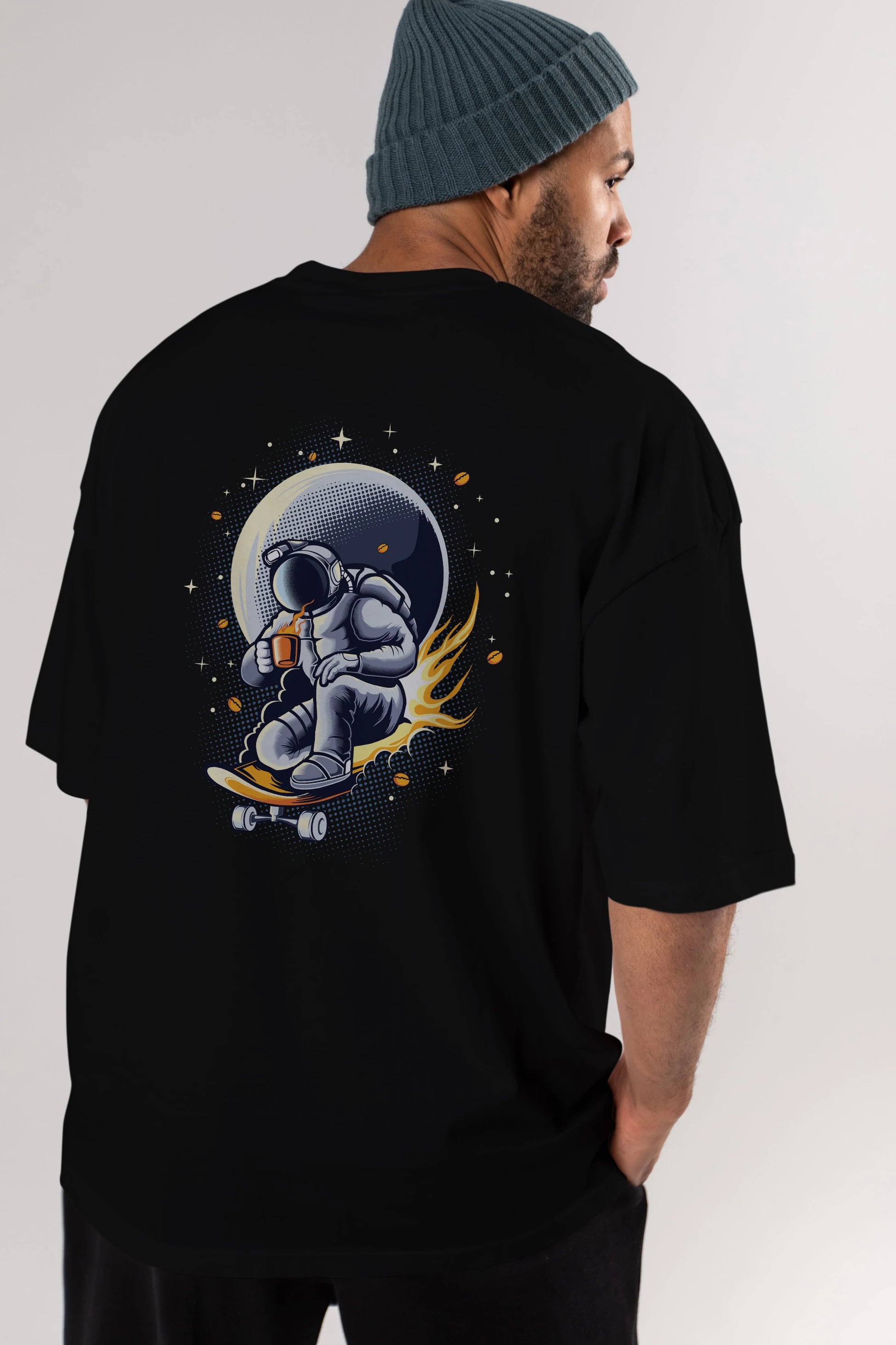 Astro Coffee Addict Arka Baskılı Oversize t-shirt Erkek Kadın Unisex