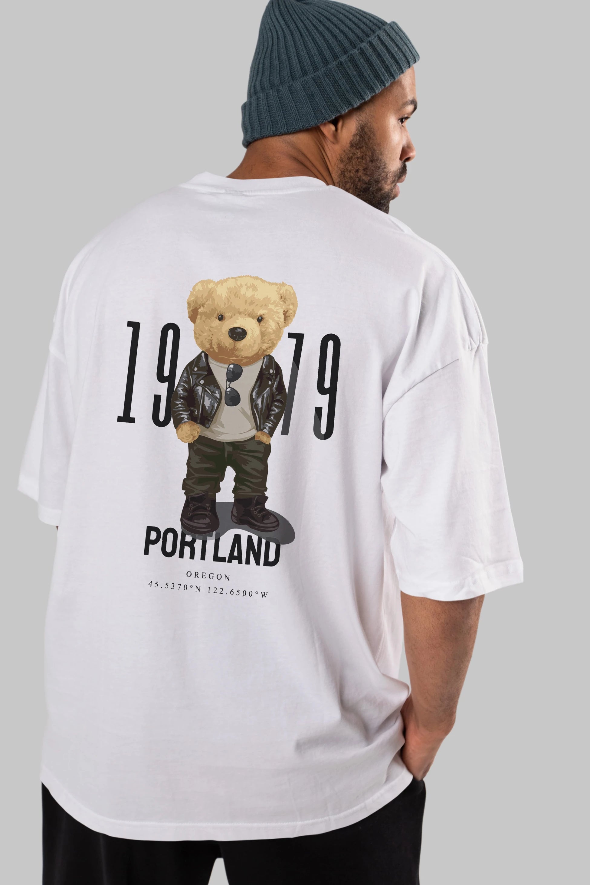 Teddy Bear Portland Arka Baskılı Oversize t-shirt Erkek Kadın Unisex %100 Pamuk