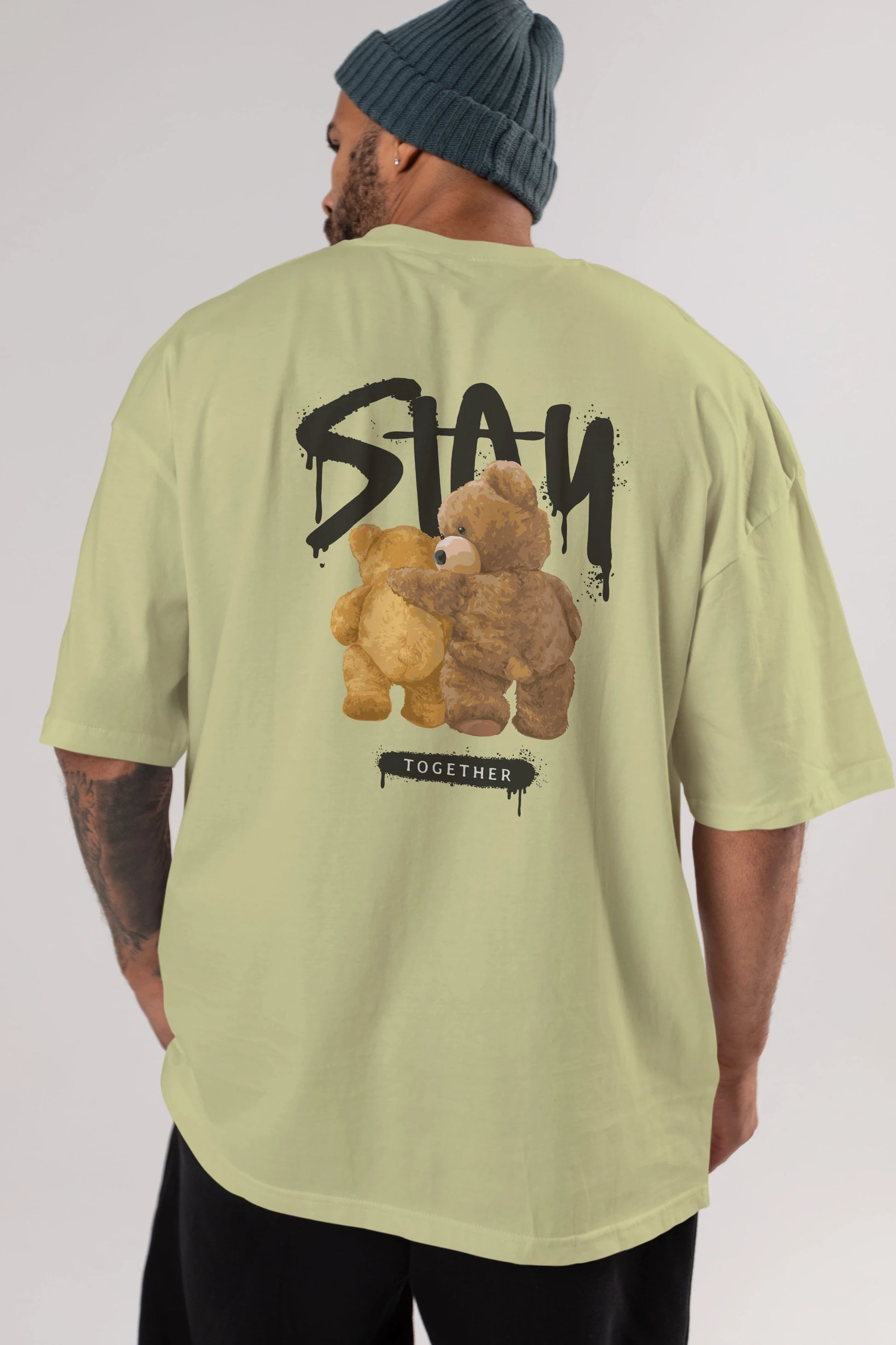 Stay Together Bear Arka Baskılı Oversize t-shirt Erkek Kadın Unisex
