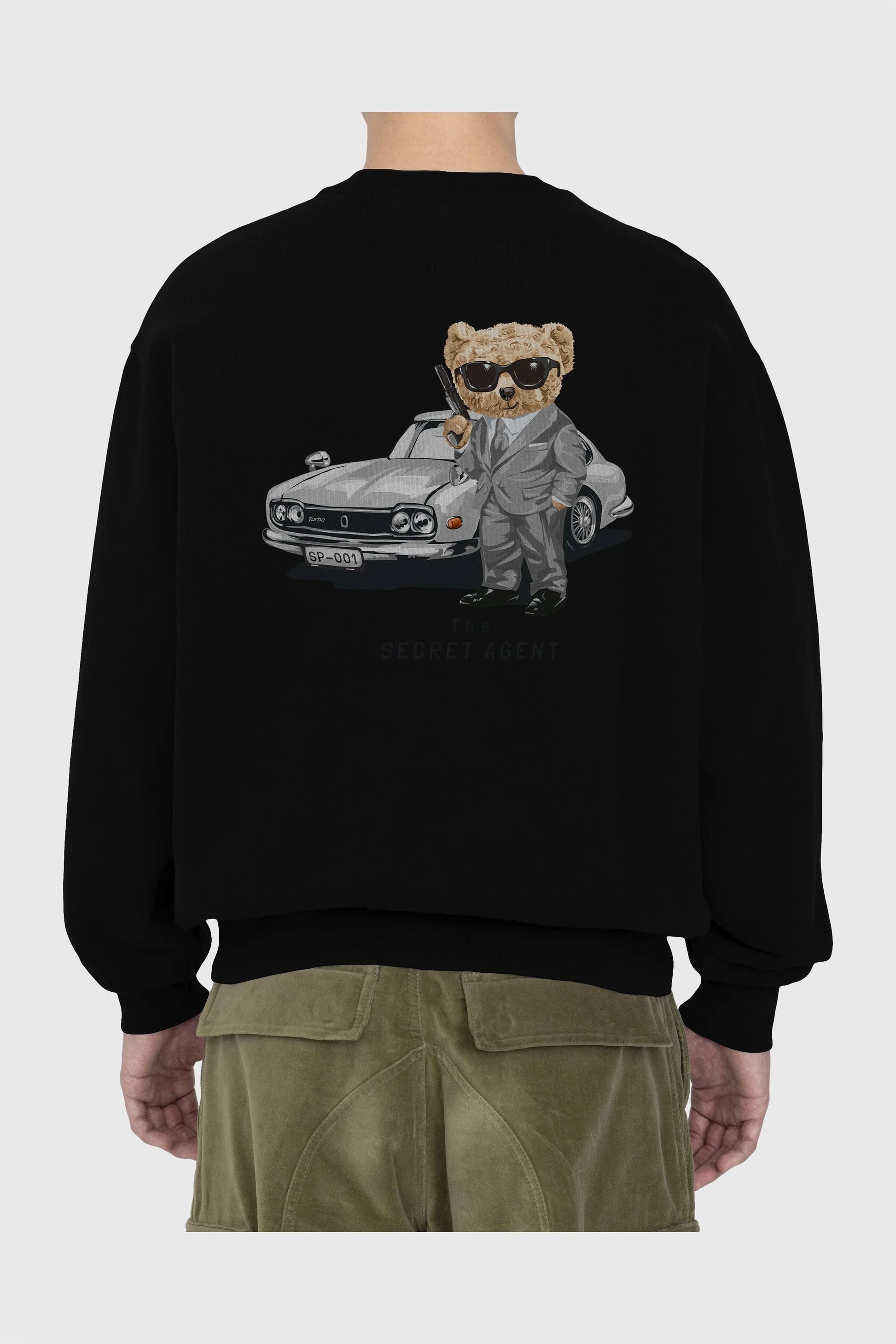 Teddy Bear The Secret Agent Arka Baskılı Oversize Sweatshirt Erkek Kadın Unisex