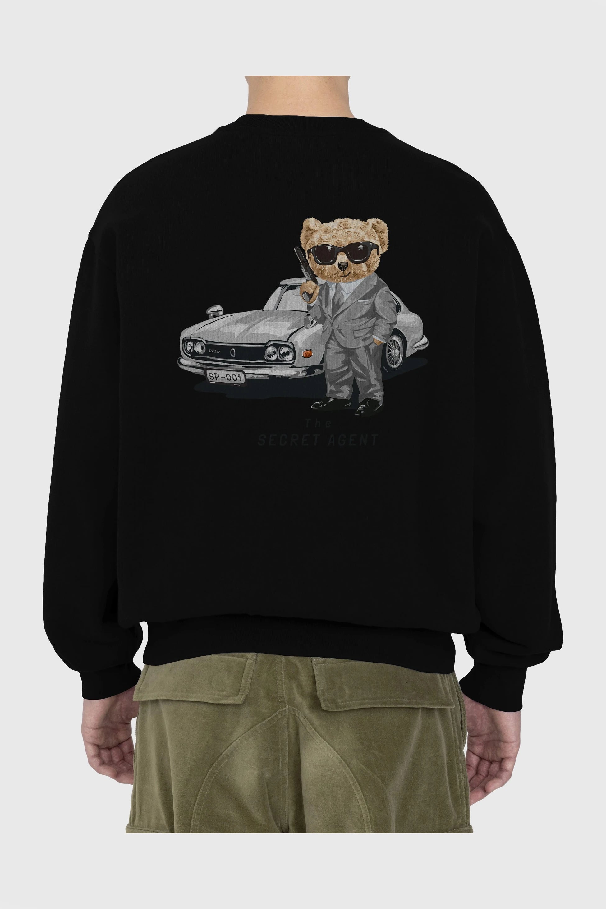 Teddy Bear The Secret Agent Arka Baskılı Oversize Sweatshirt Erkek Kadın Unisex