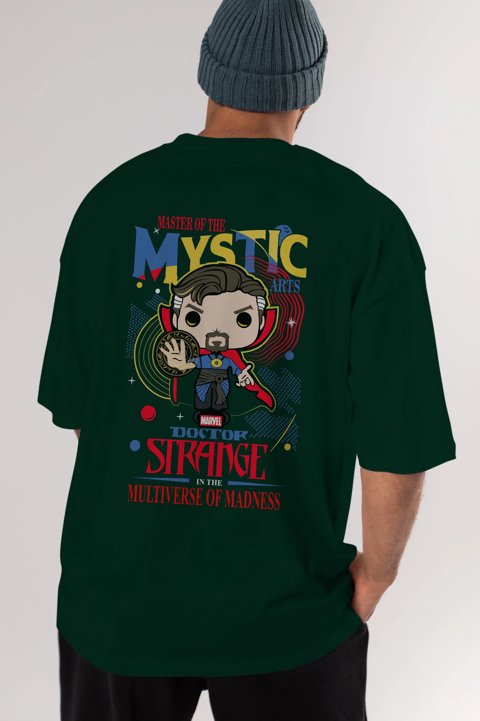 Doctor Strange Arka Baskılı Oversize t-shirt Erkek Kadın Unisex %100 Pamuk Bisiklet Yaka tişort