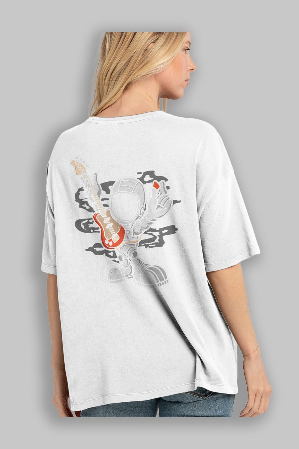Astronaut Guitar Arka Baskılı Oversize t-shirt Erkek Kadın Unisex