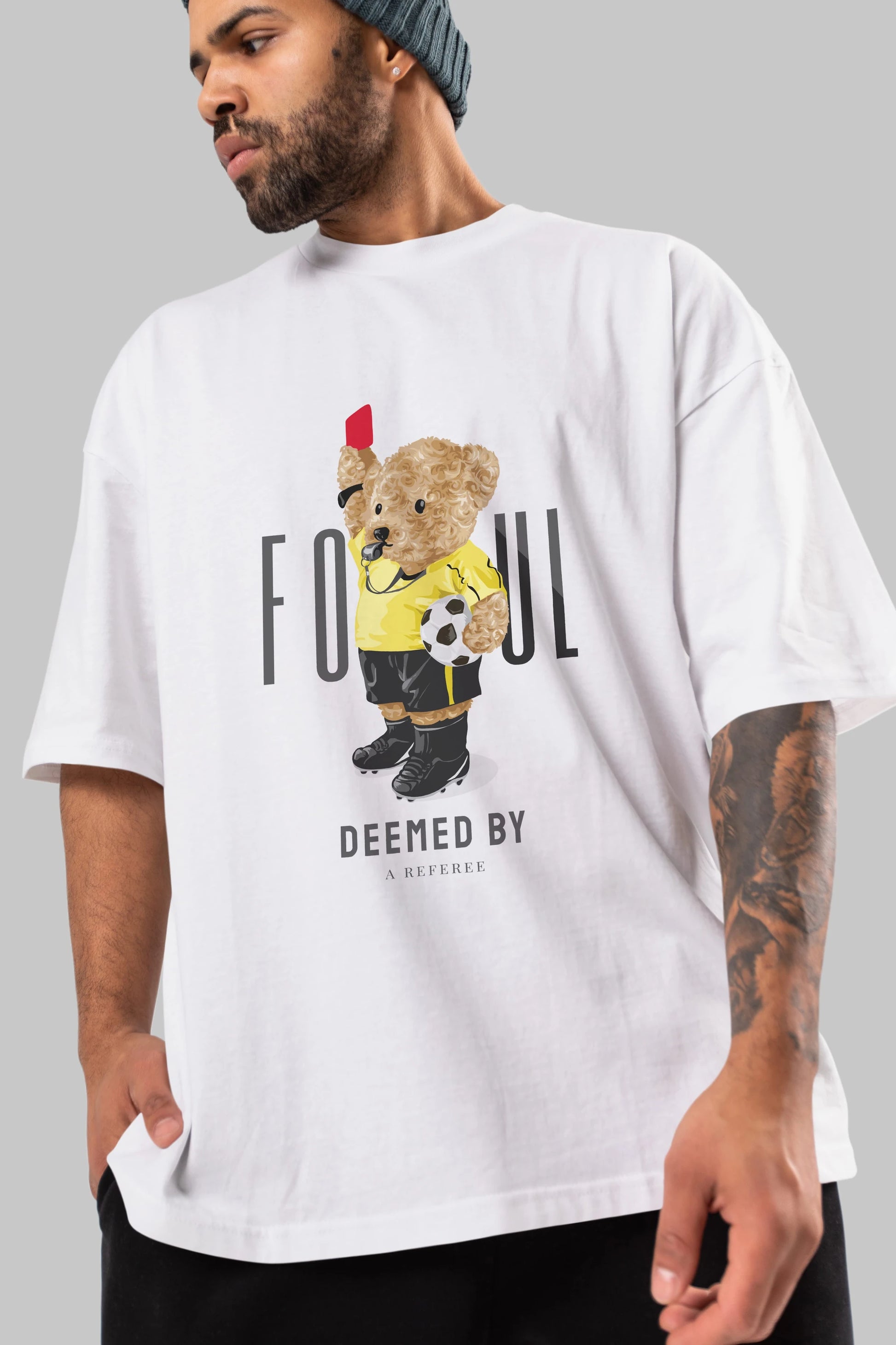 Teddy Bear Kırmızı Kart Ön Baskılı Oversize t-shirt Erkek Kadın Unisex %100 Pamuk