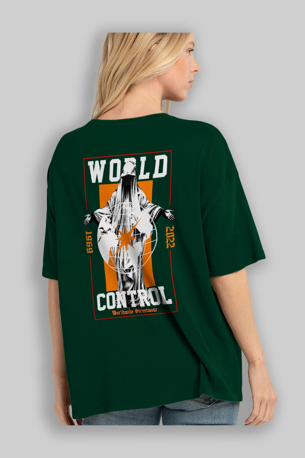 World Control Arka Baskılı Oversize t-shirt Erkek Kadın Unisex