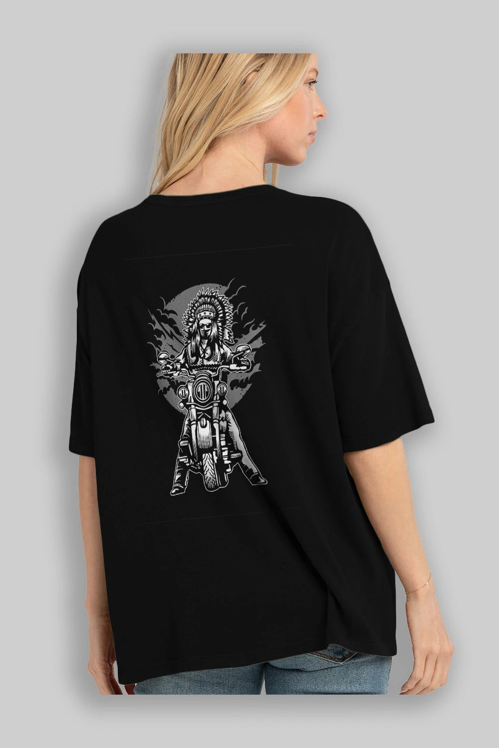Indian Chief Motorcycle Arka Baskılı Oversize t-shirt Erkek Kadın Unisex %100 Pamuk