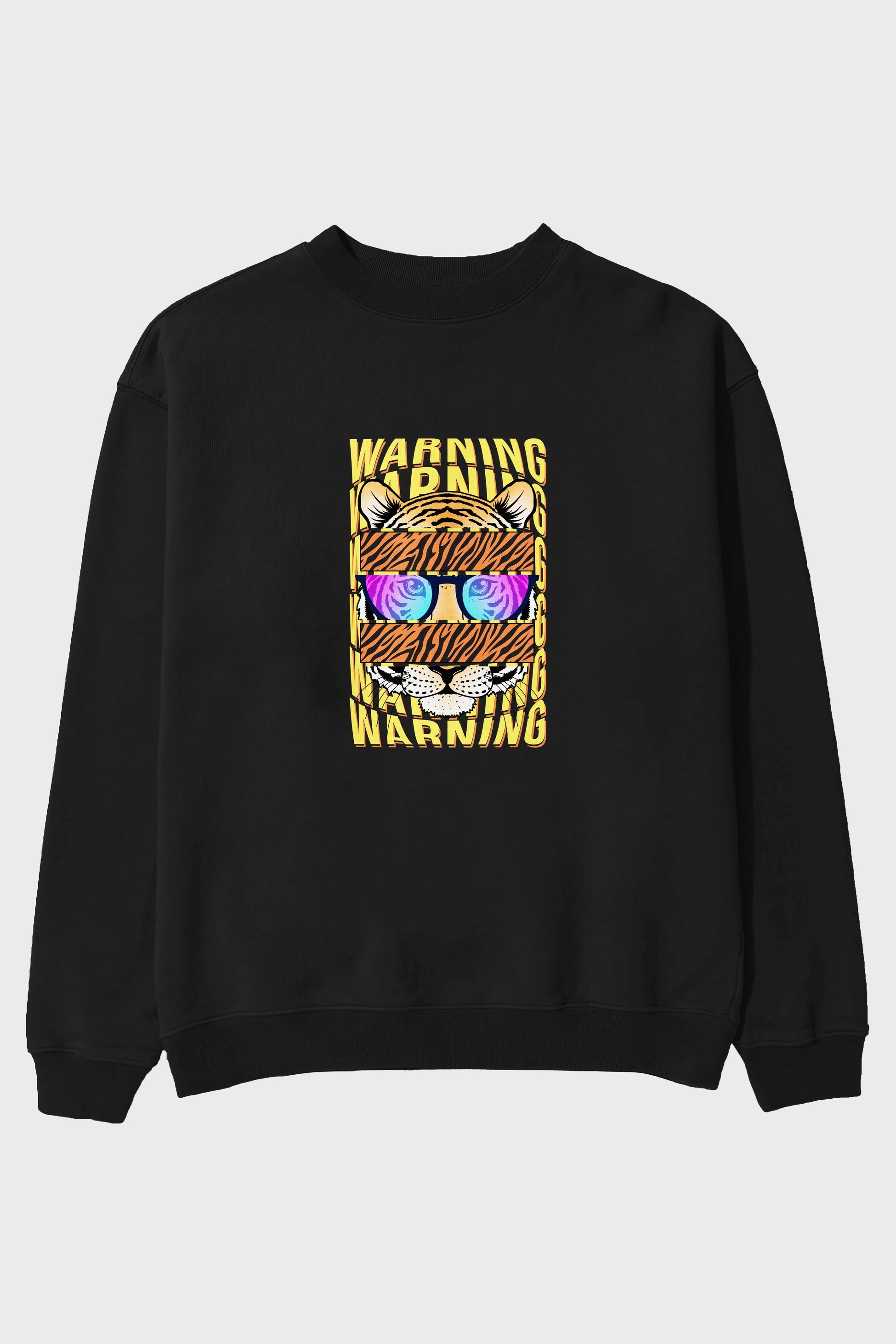 Warning Yazılı Ön Baskılı Oversize Sweatshirt Erkek Kadın Unisex