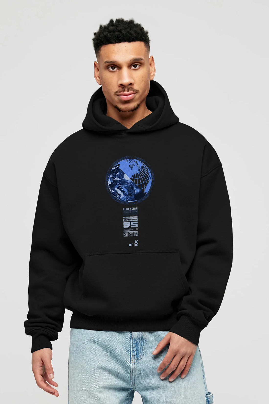 Dimension 95 Ön Baskılı Hoodie Oversize Kapüşonlu Sweatshirt Erkek Kadın Unisex