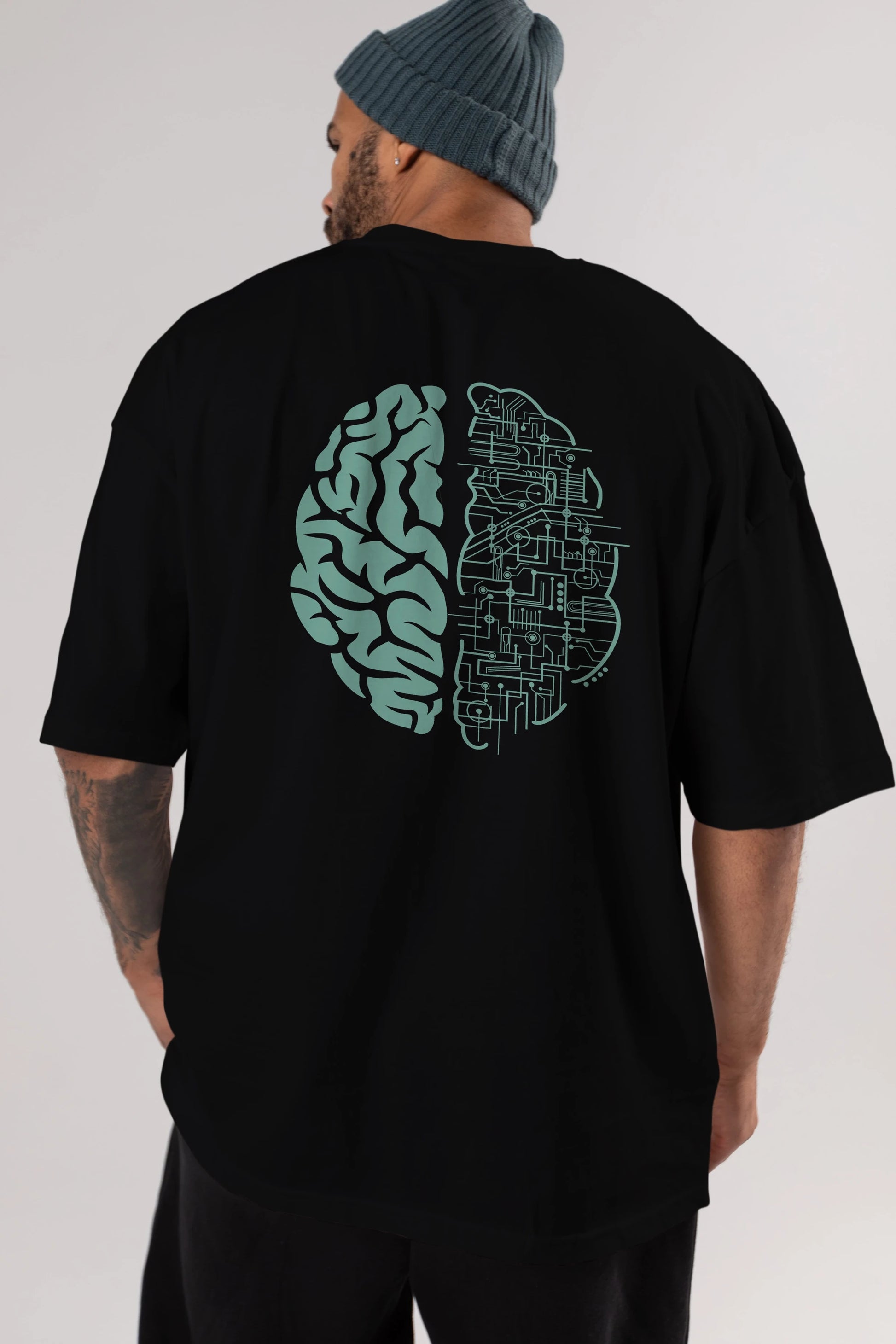 Electric Brain Arka Baskılı Oversize t-shirt %100 pamuk Erkek Kadın Unisex