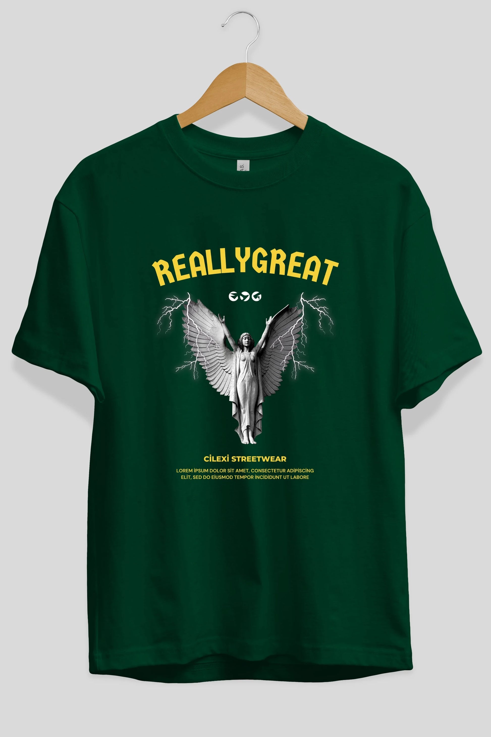 Reallygreat Angel Ön Baskılı Oversize t-shirt Erkek Kadın Unisex