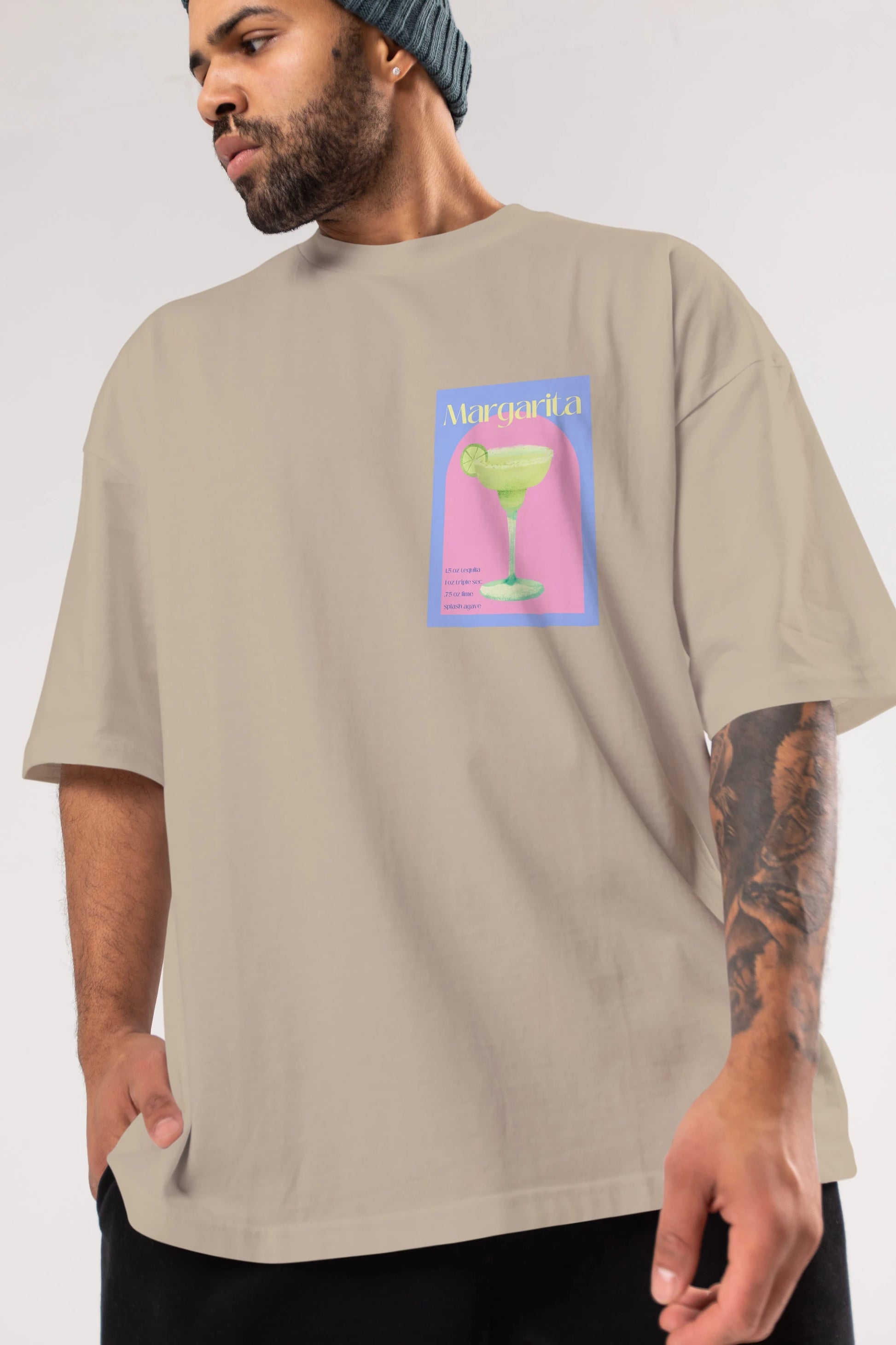 Margarita 6 Ön Sol Baskılı Oversize t-shirt Erkek Kadın Unisex %100 Pamuk Bisiklet Yaka tişort