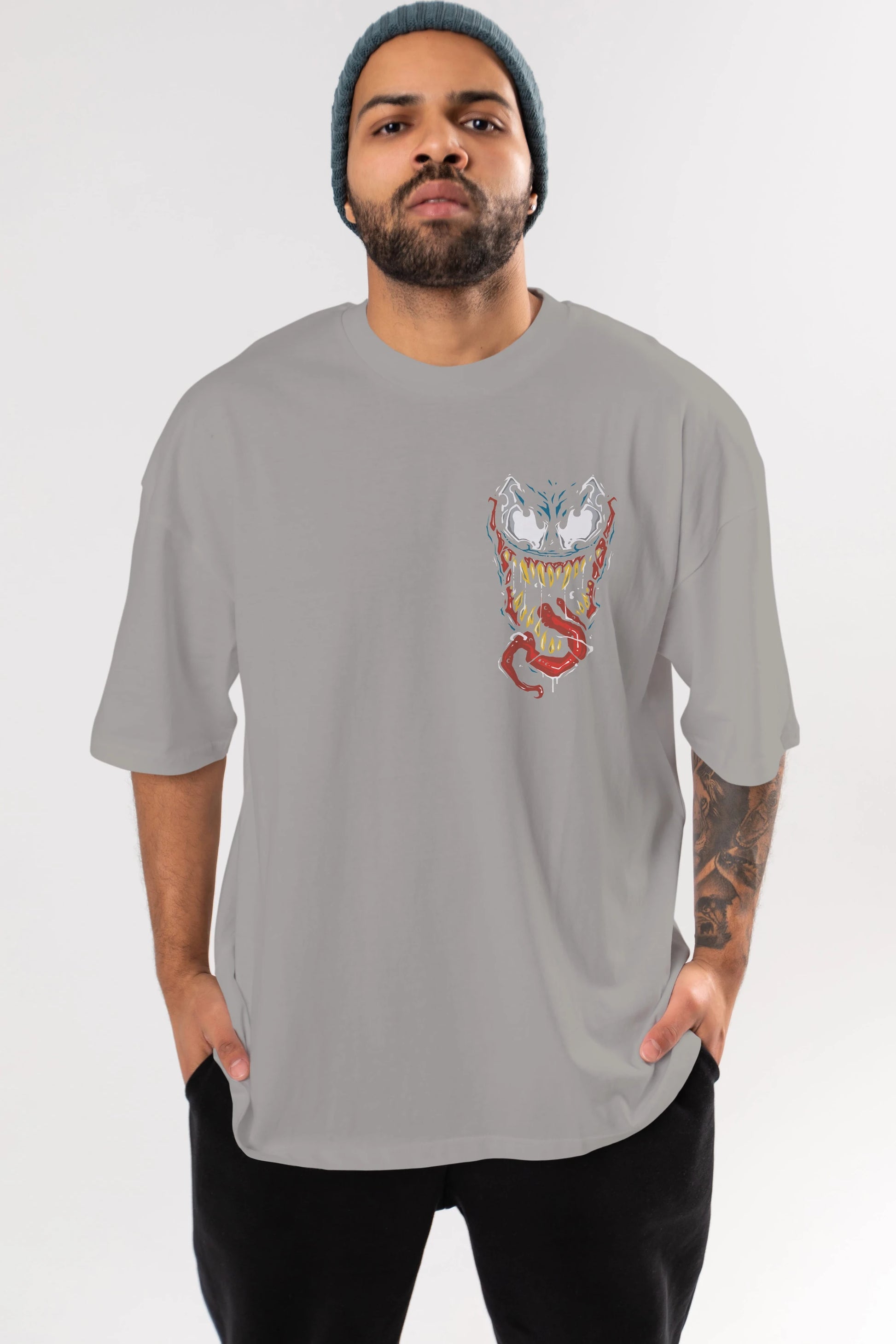 Venom (15) Ön Sol Baskılı Oversize t-shirt Erkek Kadın Unisex %100 Pamuk Bisiklet Yaka tişort