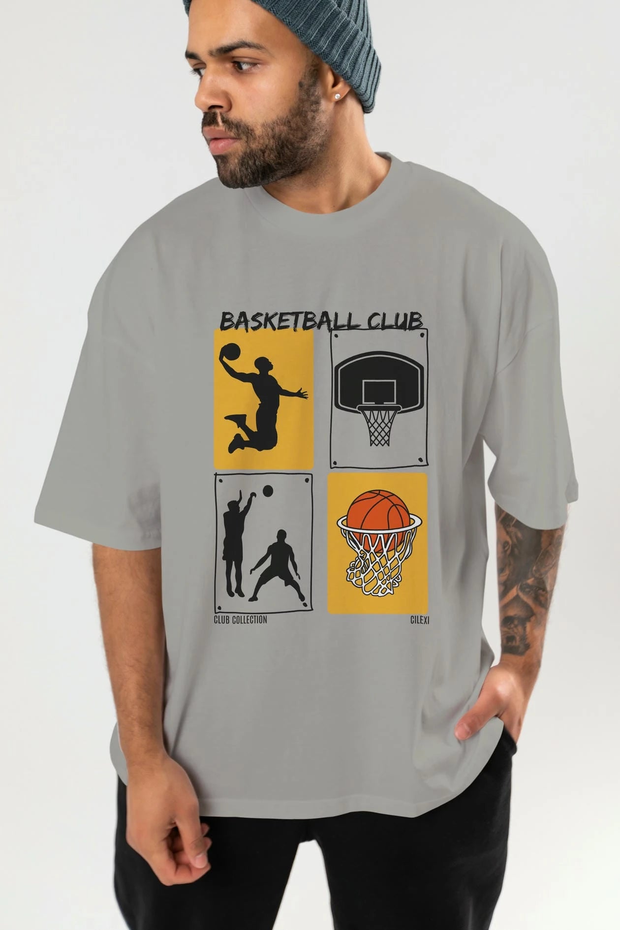 Basketball Club ön Baskılı Oversize t-shirt Erkek Kadın %100 Pamuk Bisiklet Yaka tişort