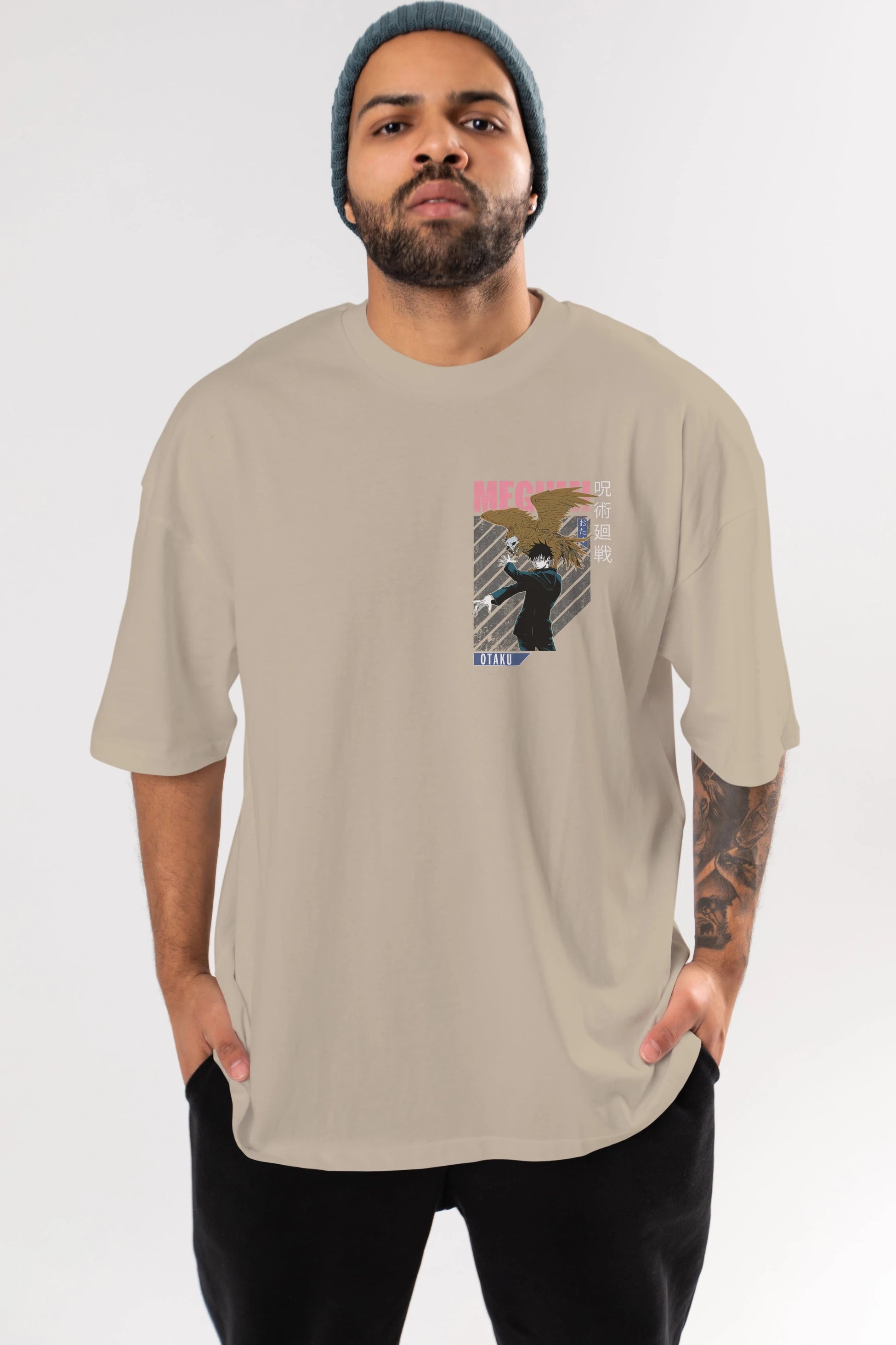 Megumi Fushiguro 2 Ön Sol Baskılı Oversize t-shirt Erkek Kadın Unisex %100 Pamuk Bisiklet Yaka tişort