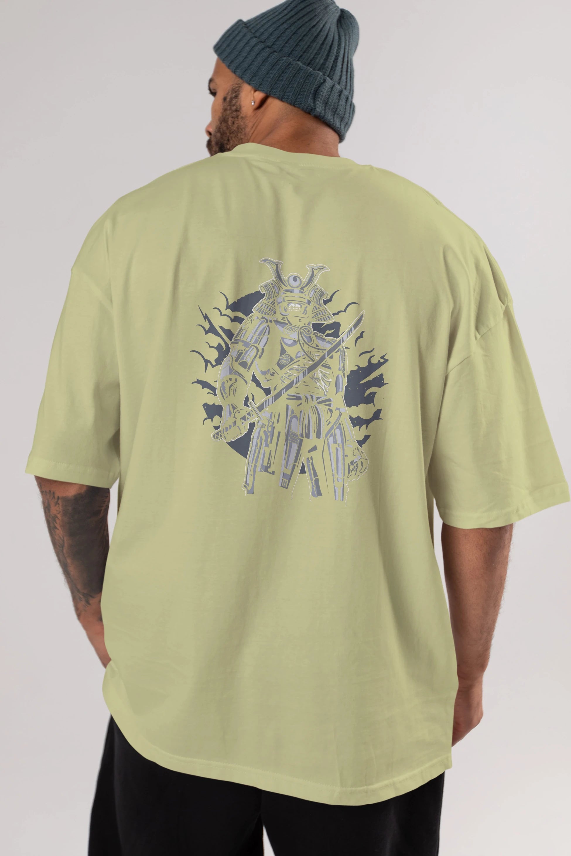 Samurai Robot Skull Arka Baskılı Oversize t-shirt Erkek Kadın Unisex %100 Pamuk