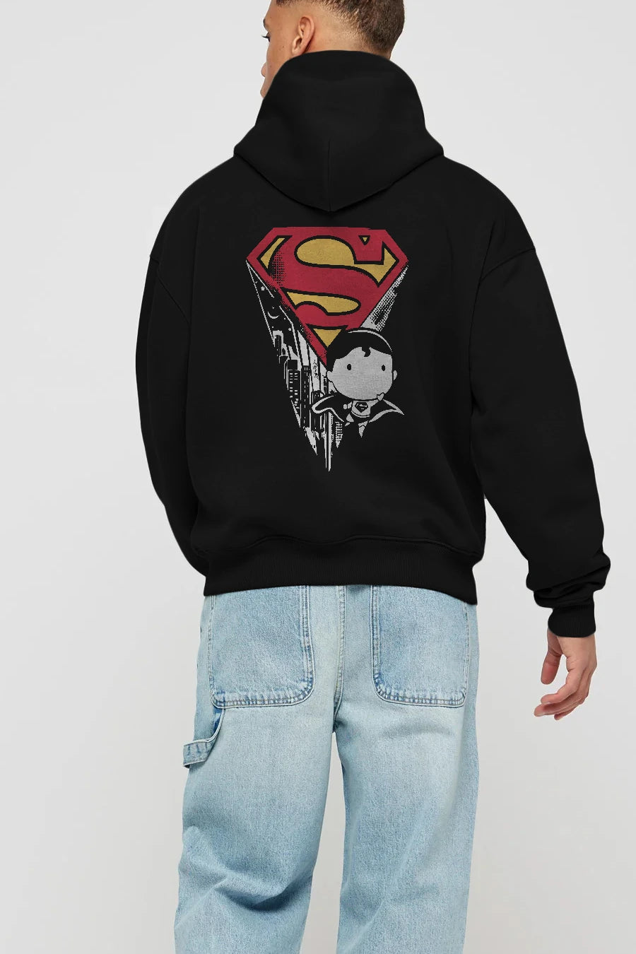 Superman Arka Baskılı Hoodie Oversize Kapüşonlu Sweatshirt Erkek Kadın Unisex