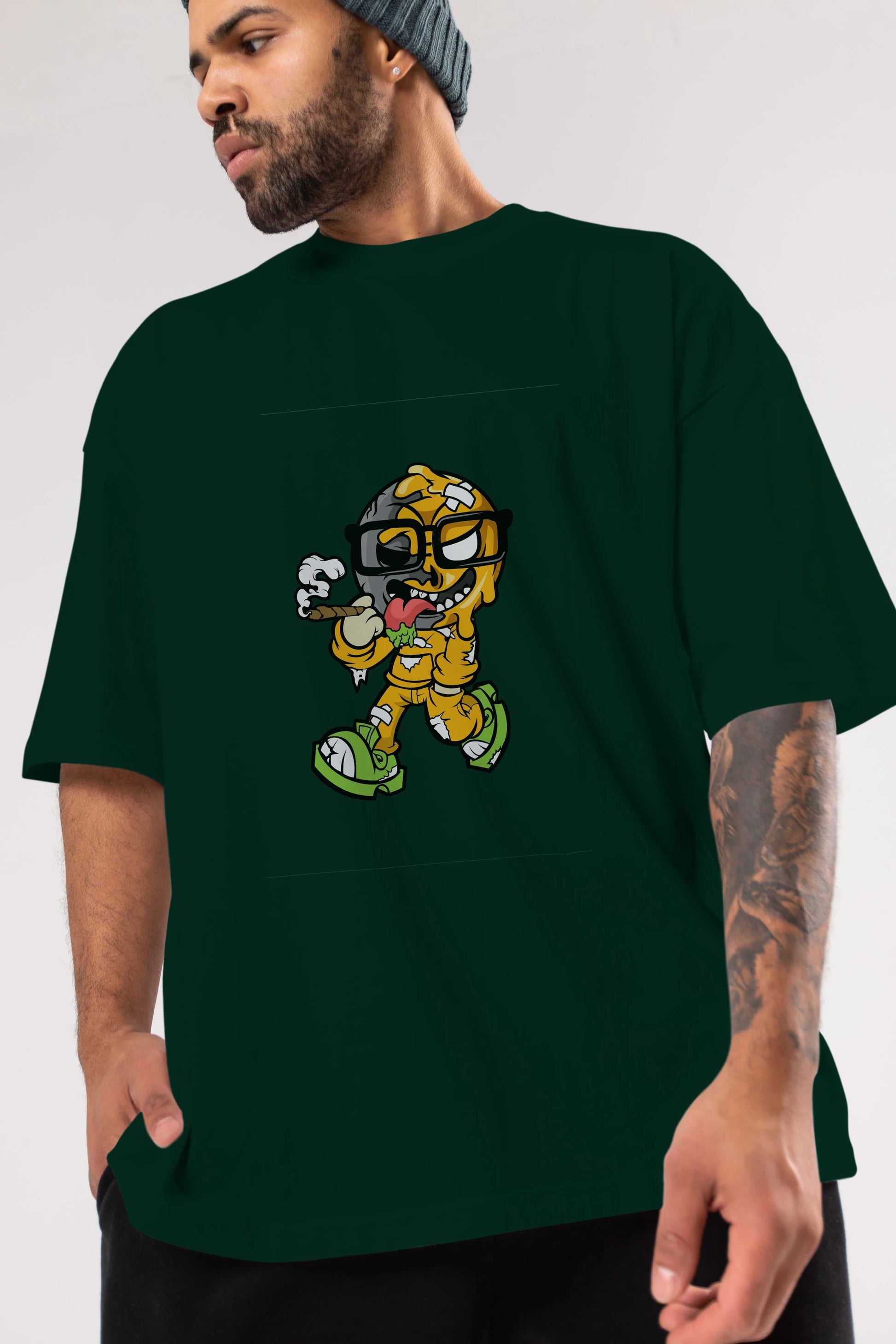 Eyeball Smoker Ön Baskılı Oversize t-shirt Erkek Kadın Unisex %100 Pamuk tişort