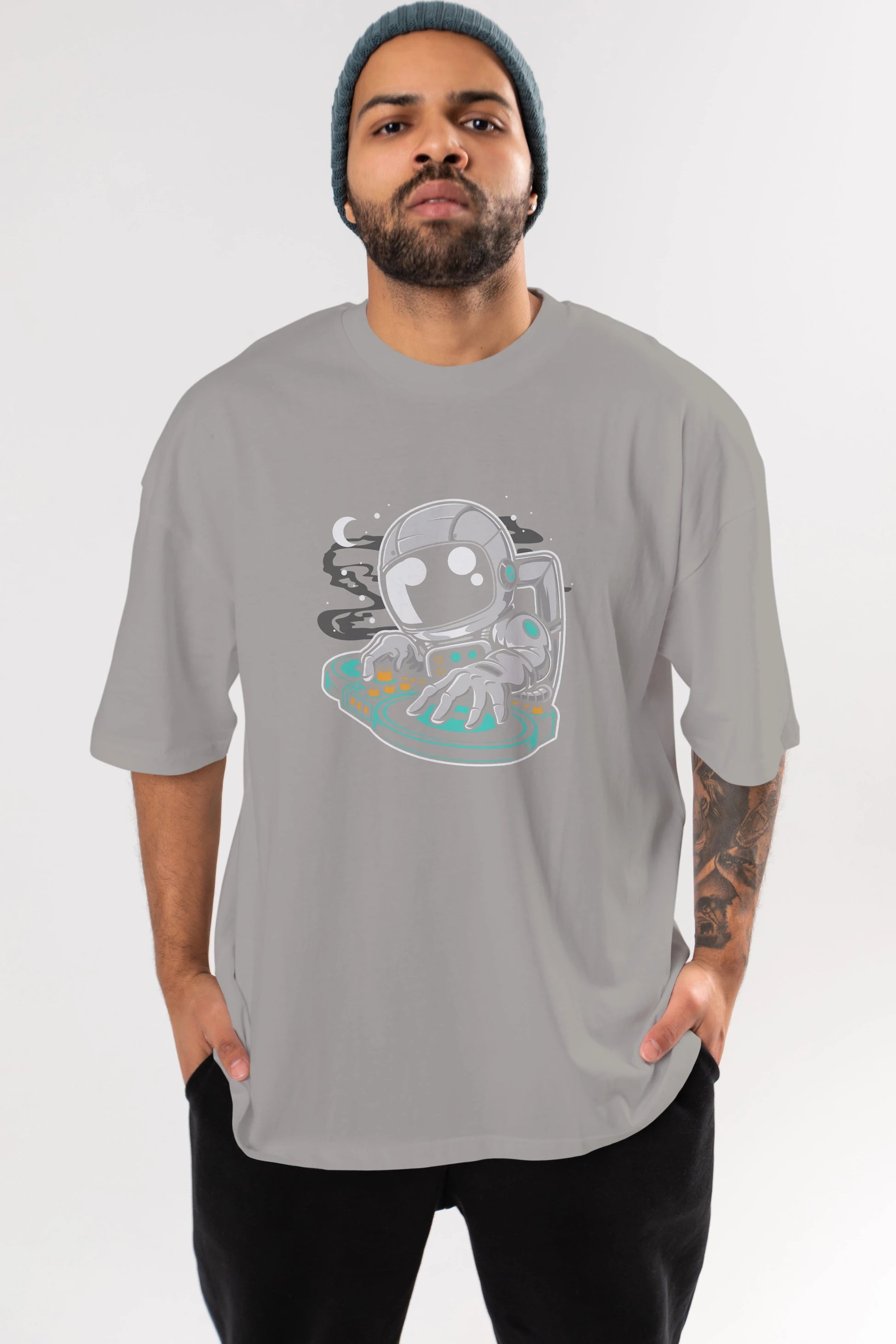 Astronaut DJ Ön Baskılı Oversize t-shirt Erkek Kadın Unisex